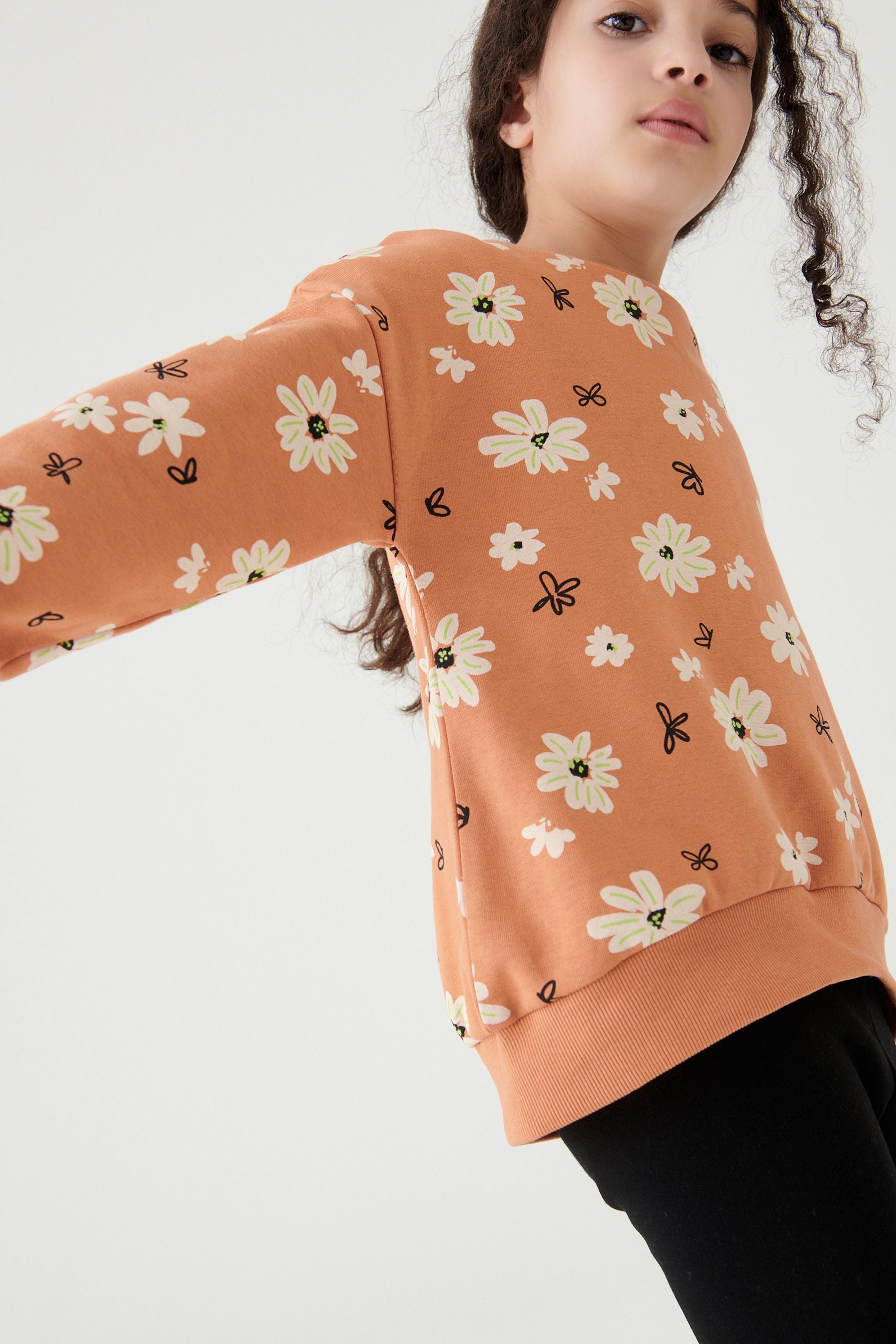 Rust Brown Floral Crew Sweatshirt Top (3-16yrs)