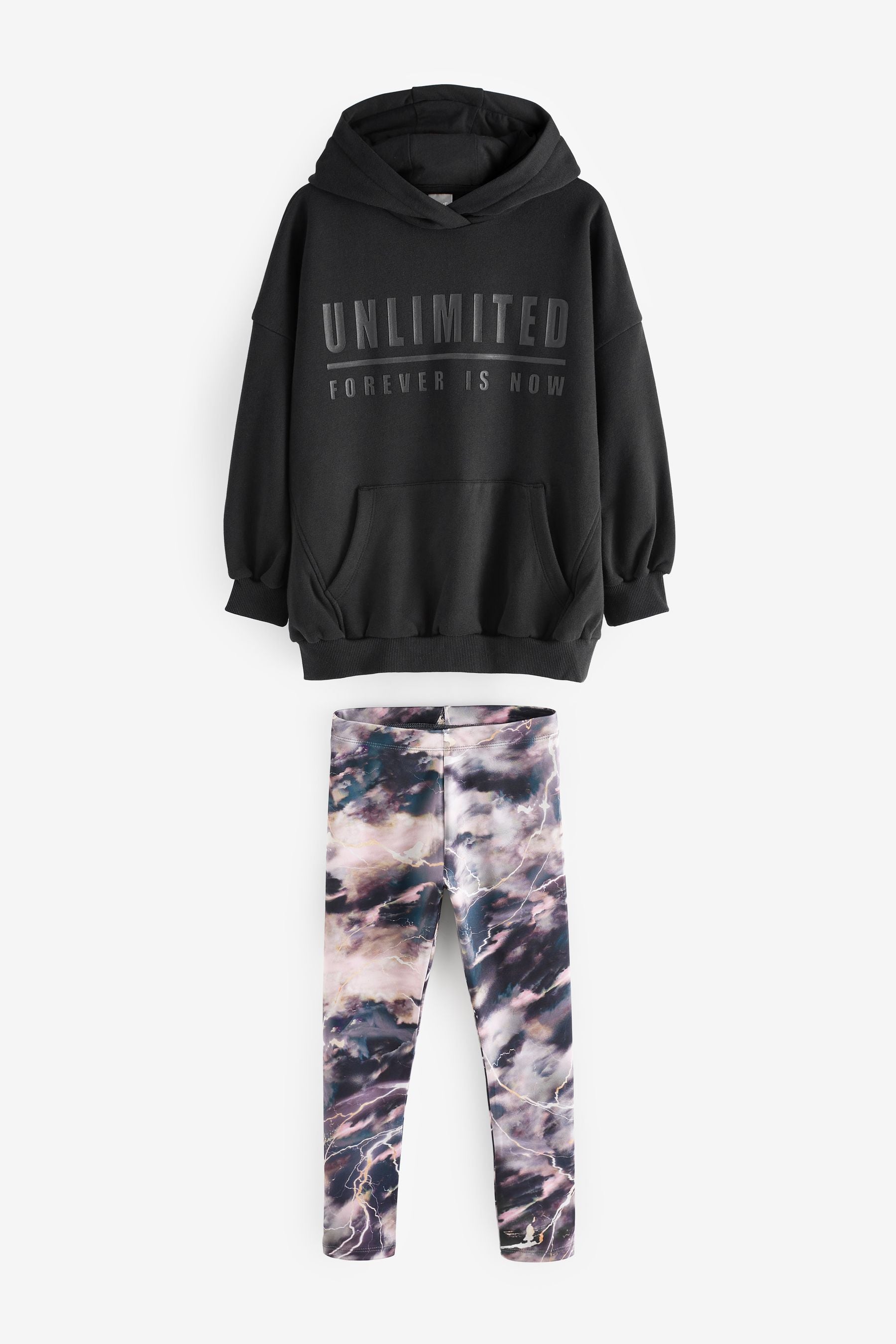 Black and Marble Nxt Hoodie And Sports Leggings Set (3-16yrs)