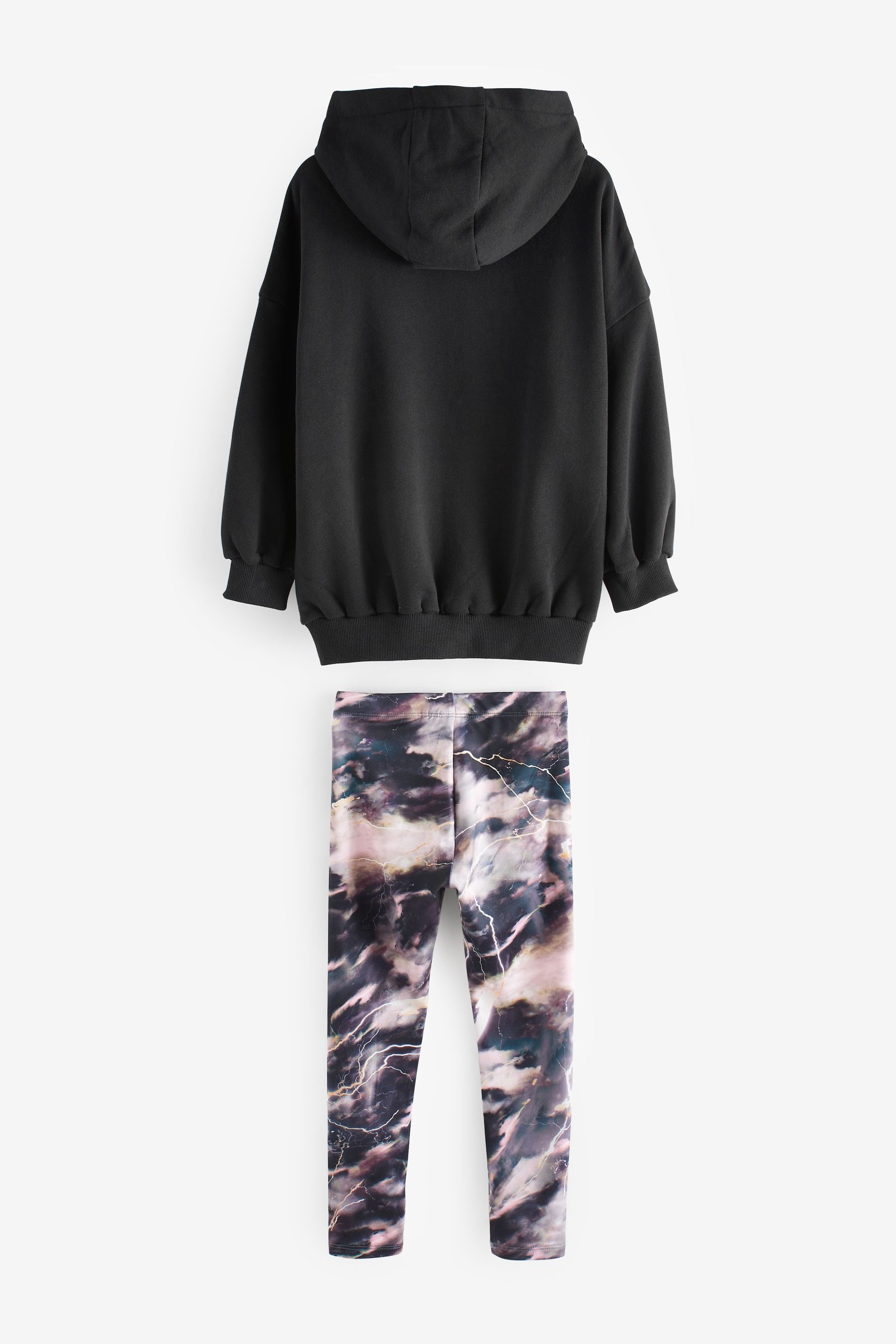 Black and Marble Nxt Hoodie And Sports Leggings Set (3-16yrs)