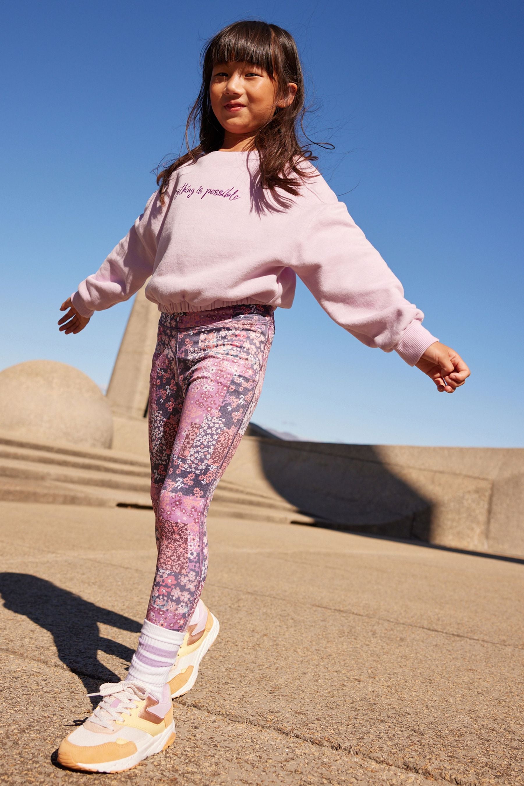 Lilac Purple/Pink Pretty Floral Sweat Top And Sports Leggings Set (3-16yrs)