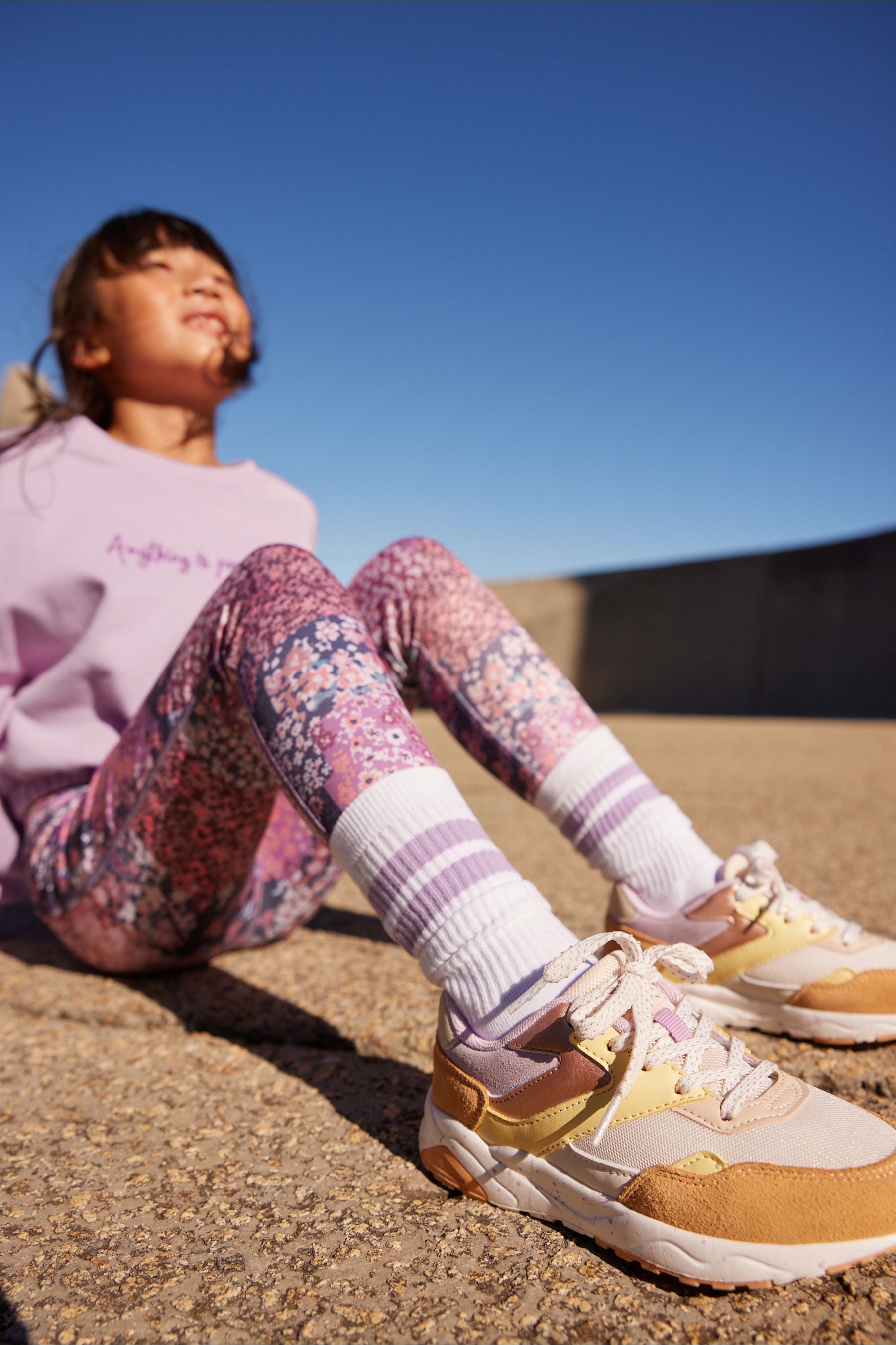 Lilac Purple/Pink Pretty Floral Sweat Top And Sports Leggings Set (3-16yrs)