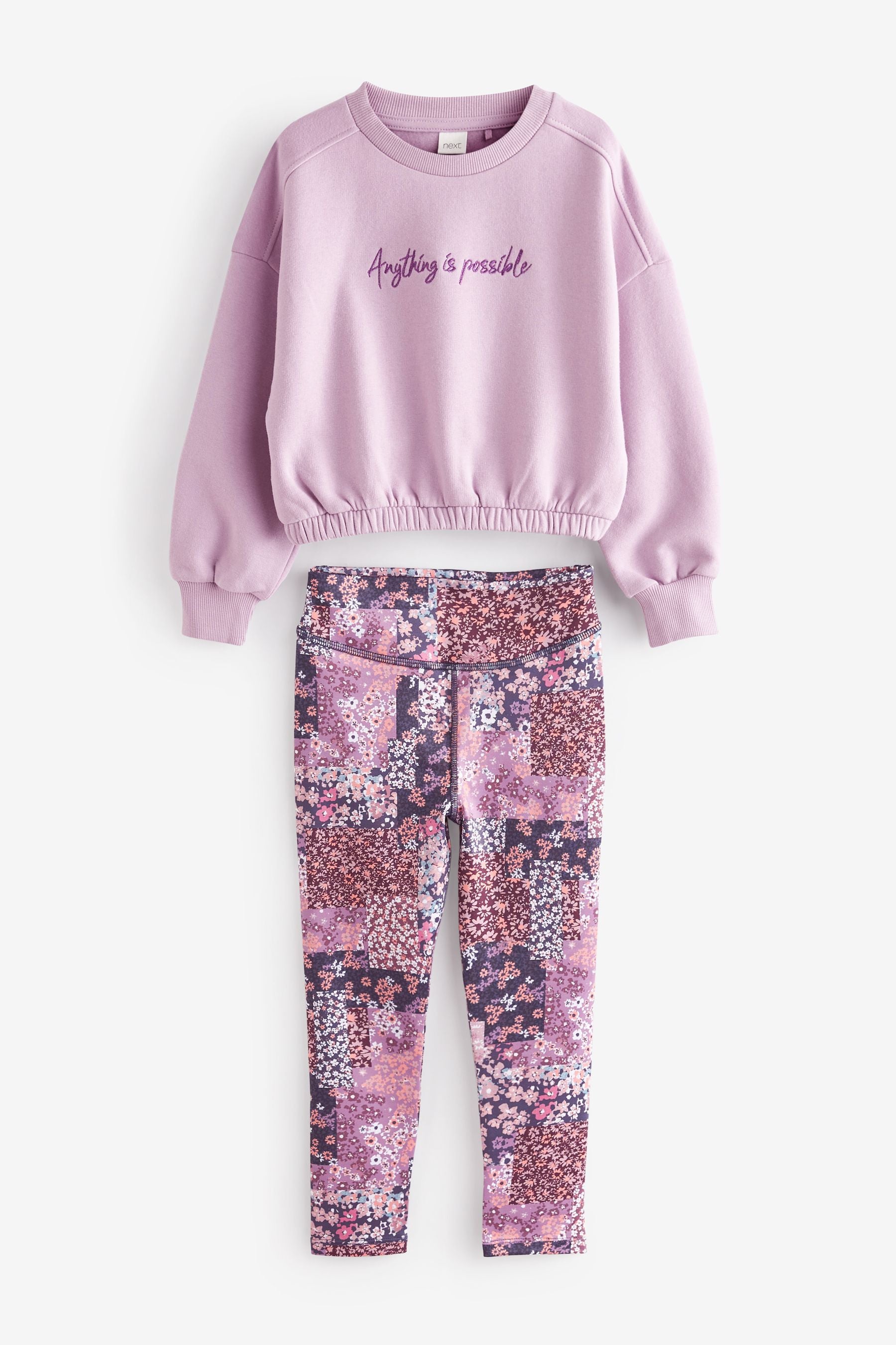 Lilac Purple/Pink Pretty Floral Sweat Top And Sports Leggings Set (3-16yrs)