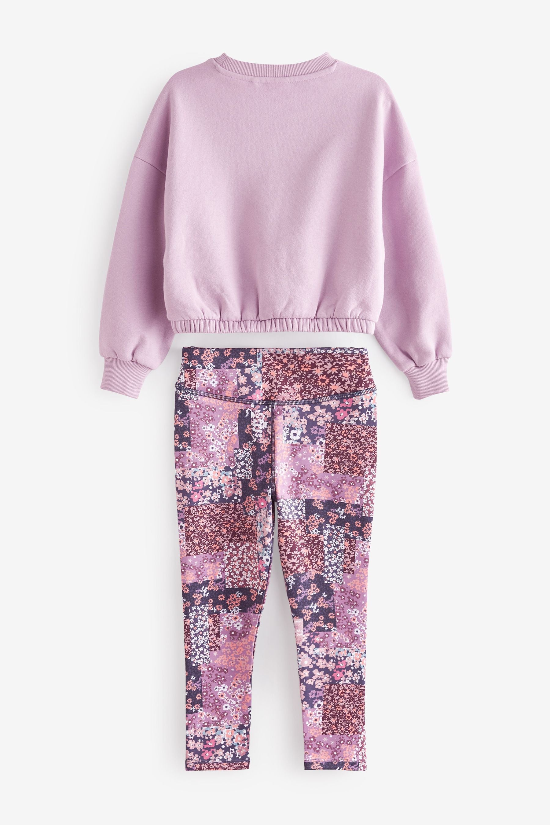 Lilac Purple/Pink Pretty Floral Sweat Top And Sports Leggings Set (3-16yrs)