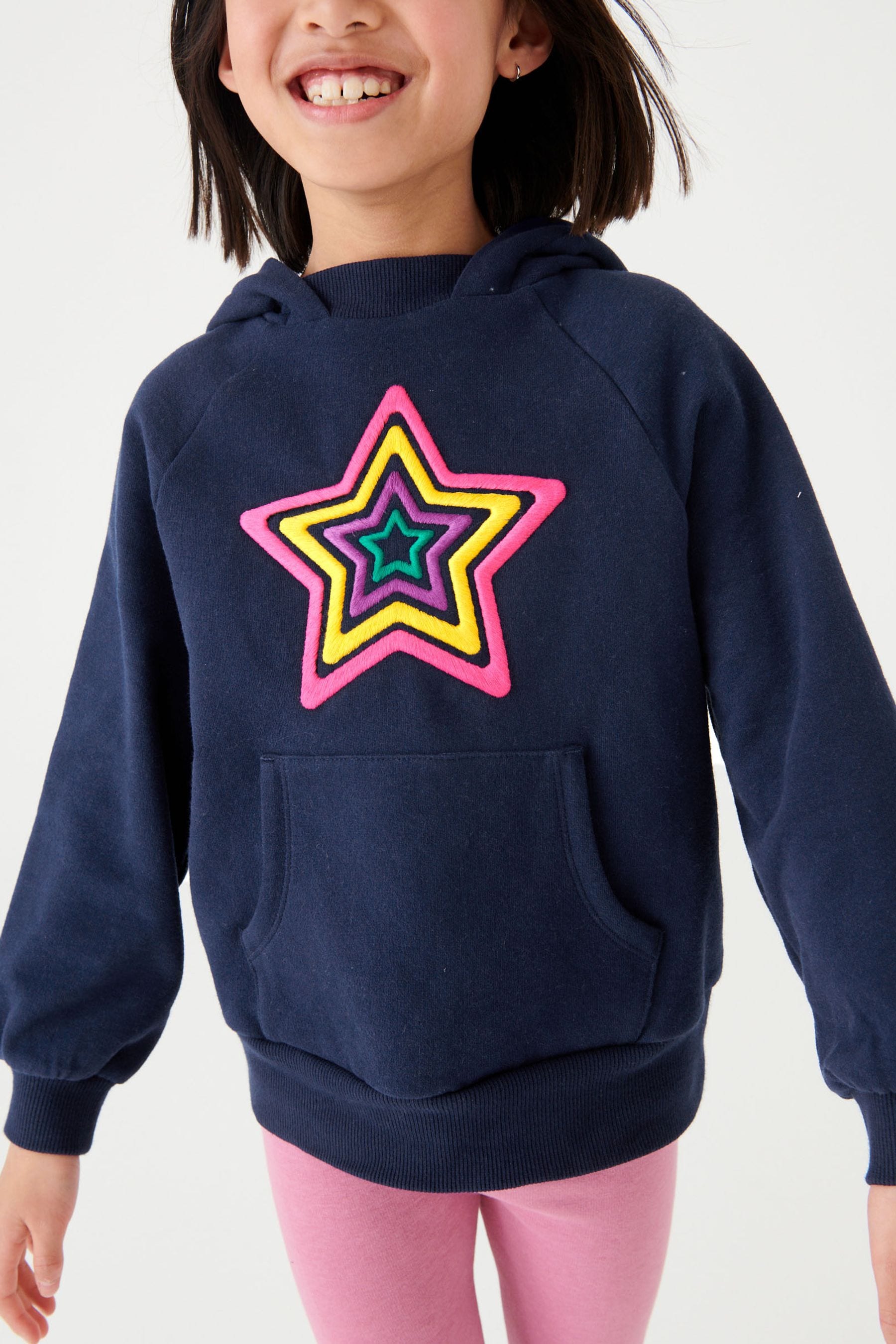 Navy Blue Embroidered Rainbow Star Hoodie (3-16yrs)