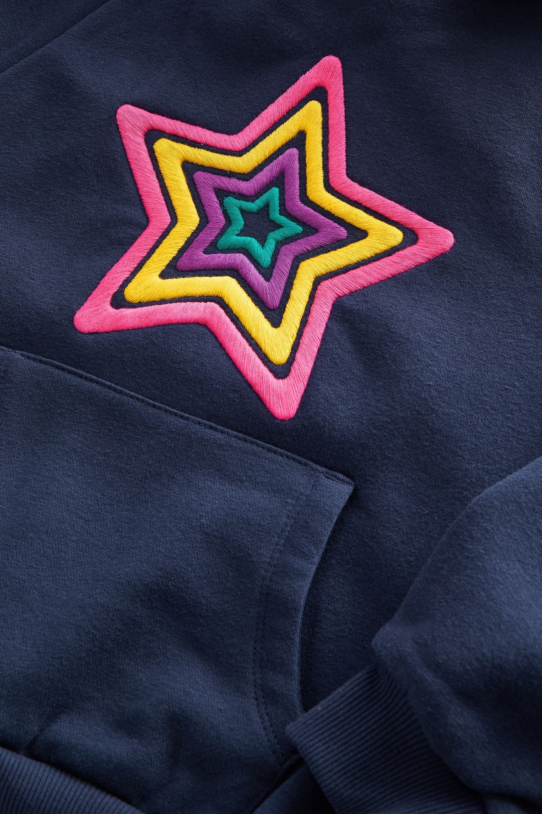 Navy Blue Embroidered Rainbow Star Hoodie (3-16yrs)