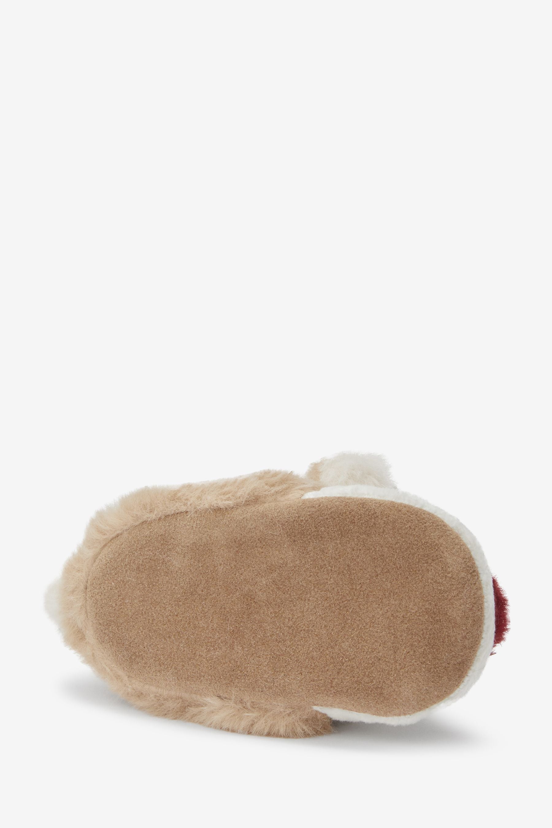 Tan Brown Reindeer Slip-On Baby Booties (0-18mths)