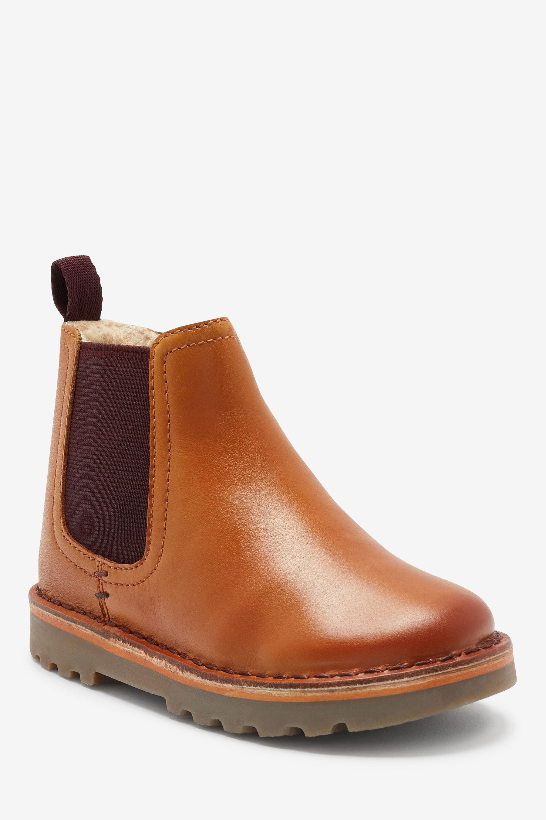 Tan Brown Warm Lined Leather Chelsea Boots