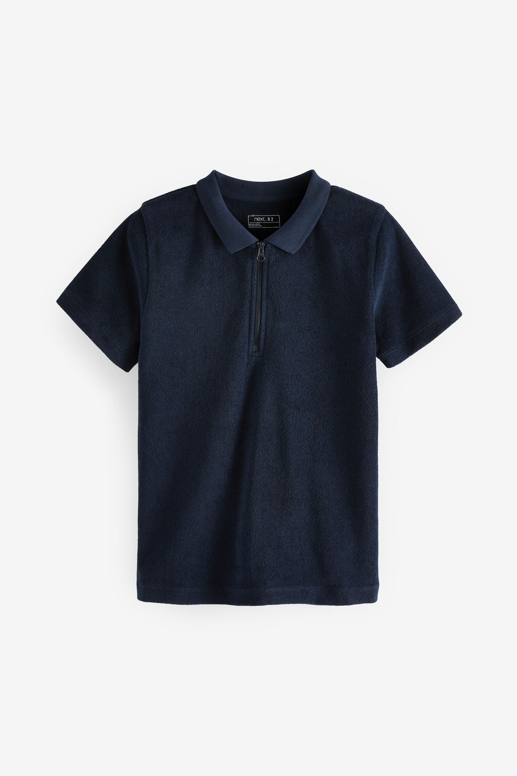 Navy Blue Towelling Short Sleeve Zip Neck Polo Shirt (3-16yrs)