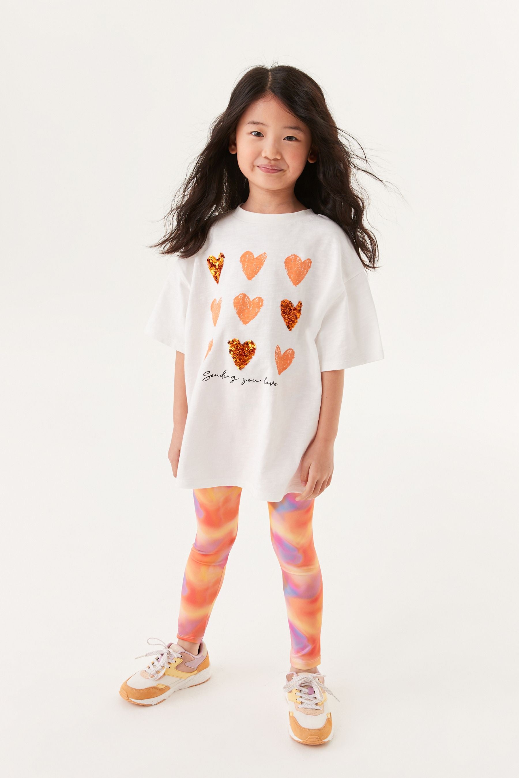 White Sequin Heart Graphic T-Shirt (3-16yrs)