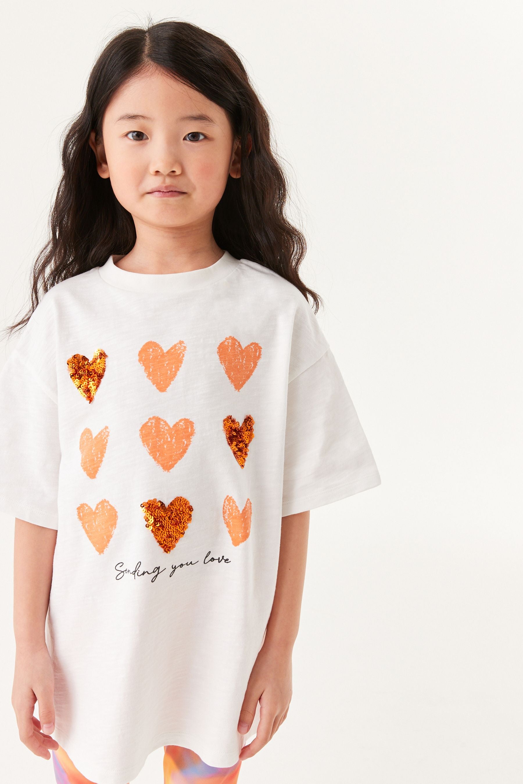 White Sequin Heart Graphic T-Shirt (3-16yrs)