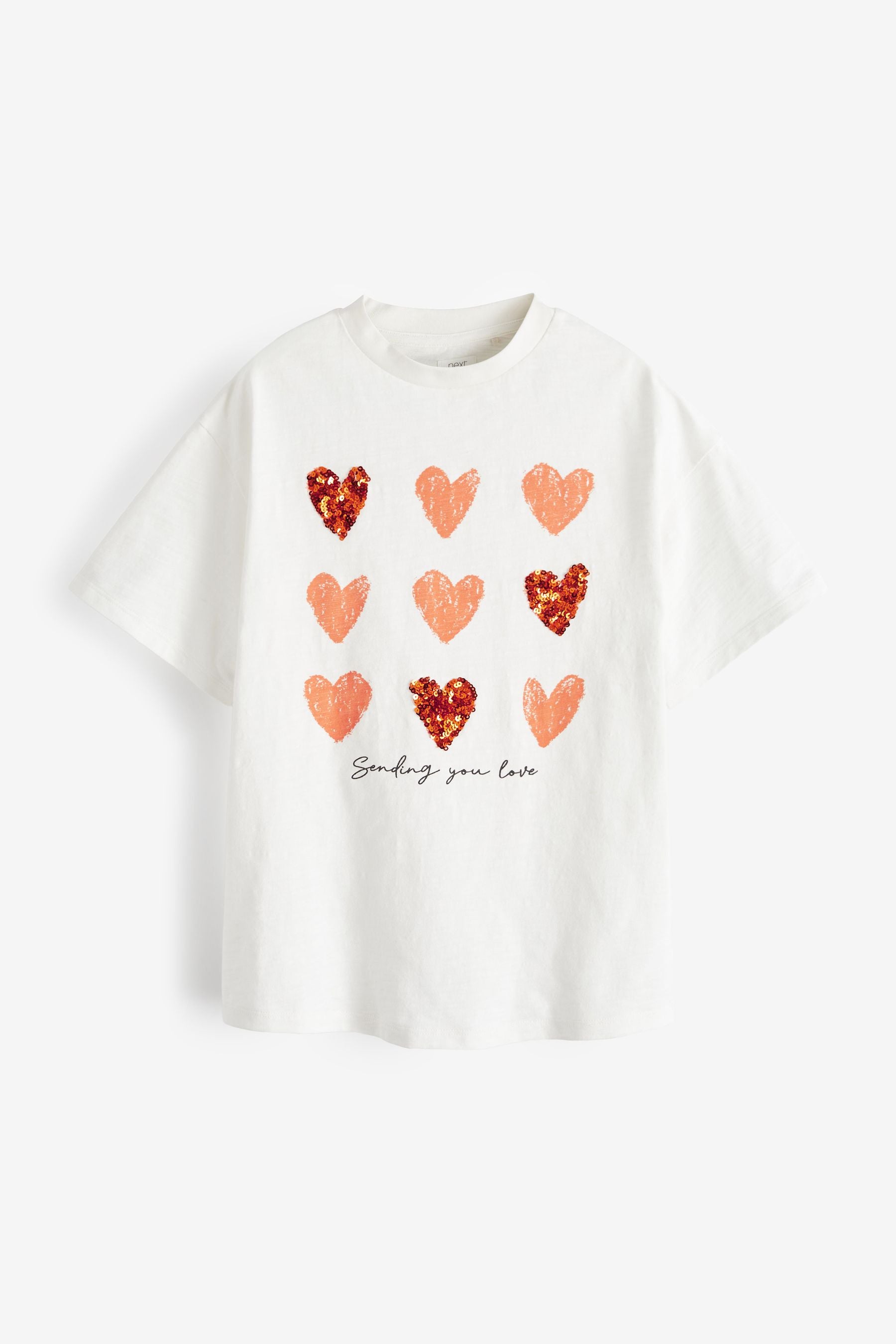 White Sequin Heart Graphic T-Shirt (3-16yrs)