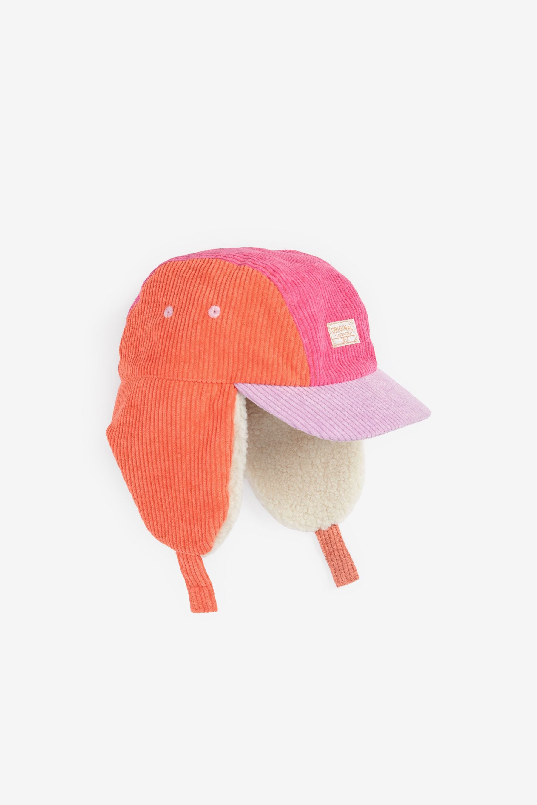 Pink/Orange Colourblock Cord Trapper Hat (3mths-10yrs)