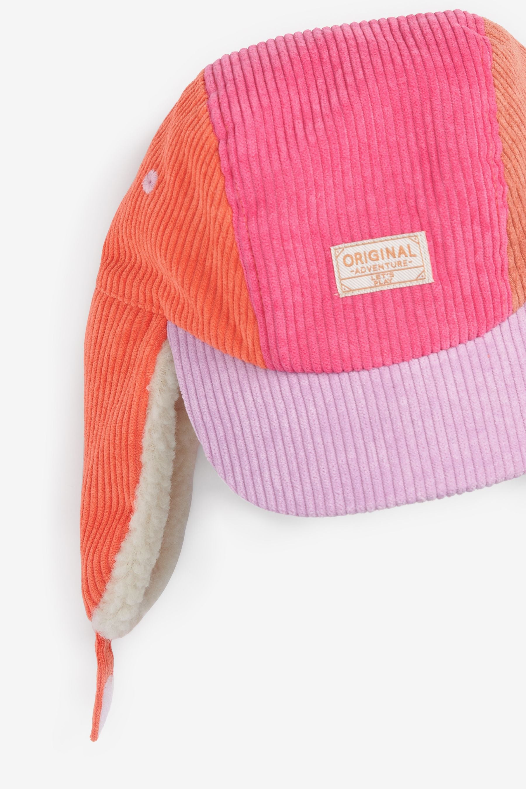 Pink/Orange Colourblock Cord Trapper Hat (3mths-10yrs)