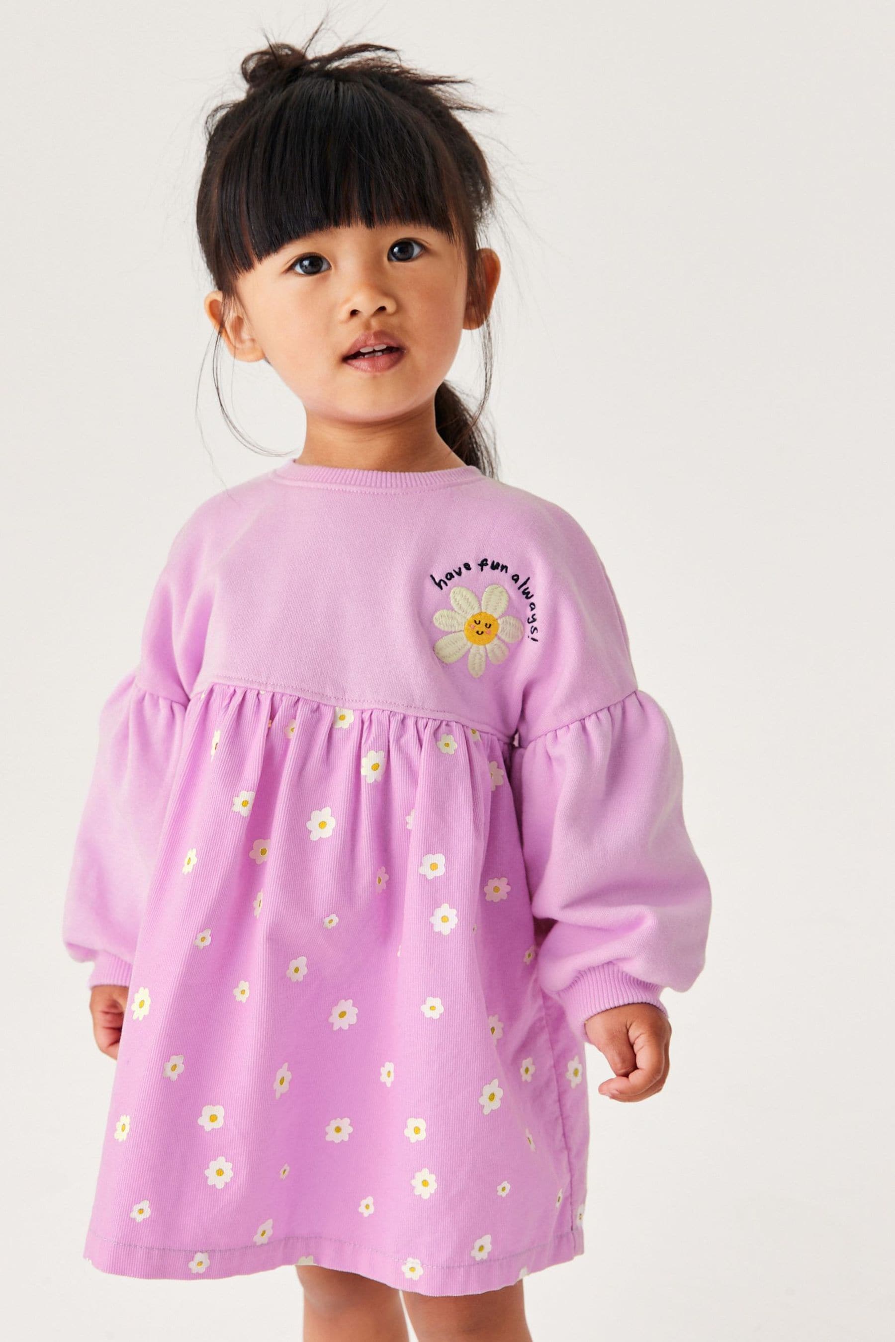 Purple Daisy Cord Printed Raglan Dress (3mths-7yrs)