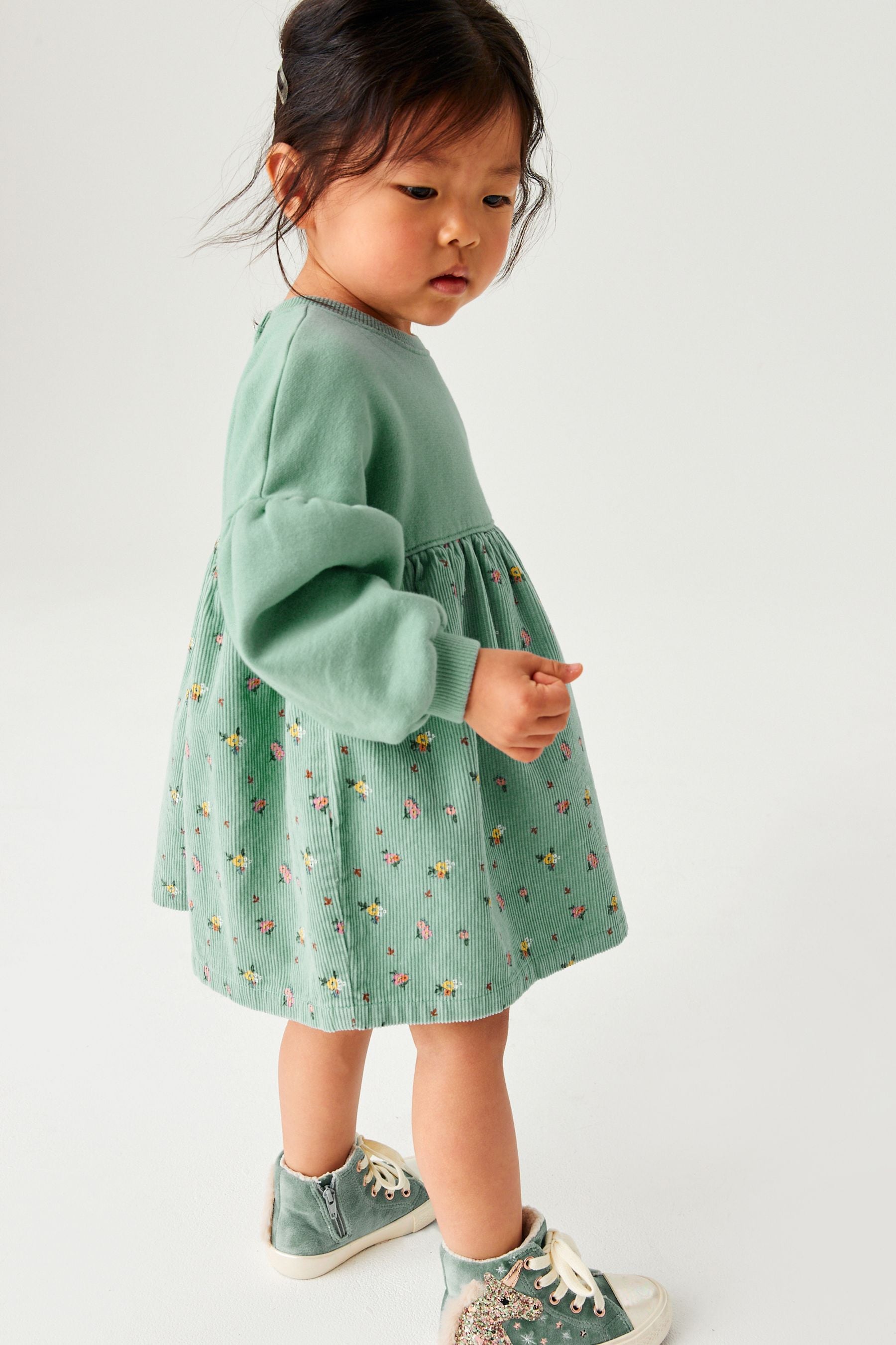 Mint Green Ditsy Cord Printed Raglan Dress (3mths-7yrs)