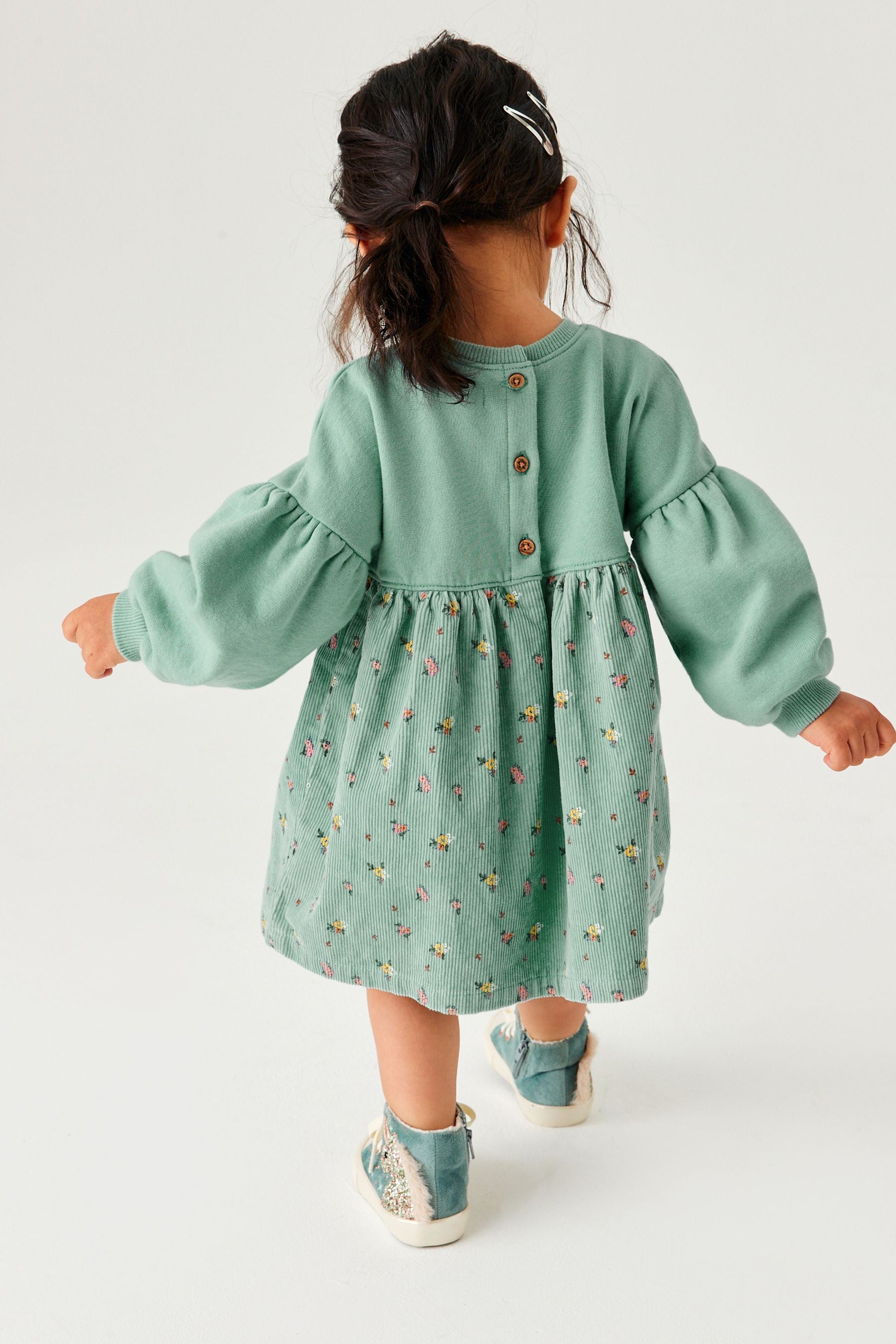 Mint Green Ditsy Cord Printed Raglan Dress (3mths-7yrs)