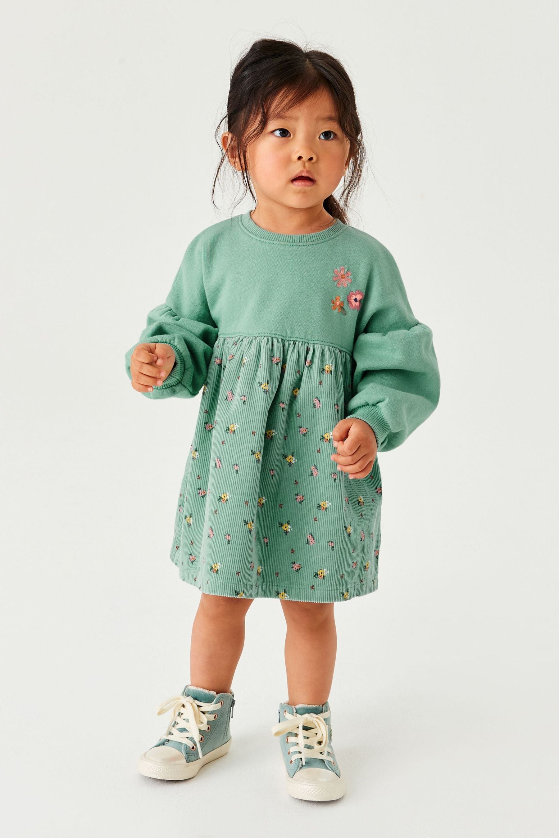 Mint Green Ditsy Cord Printed Raglan Dress (3mths-7yrs)