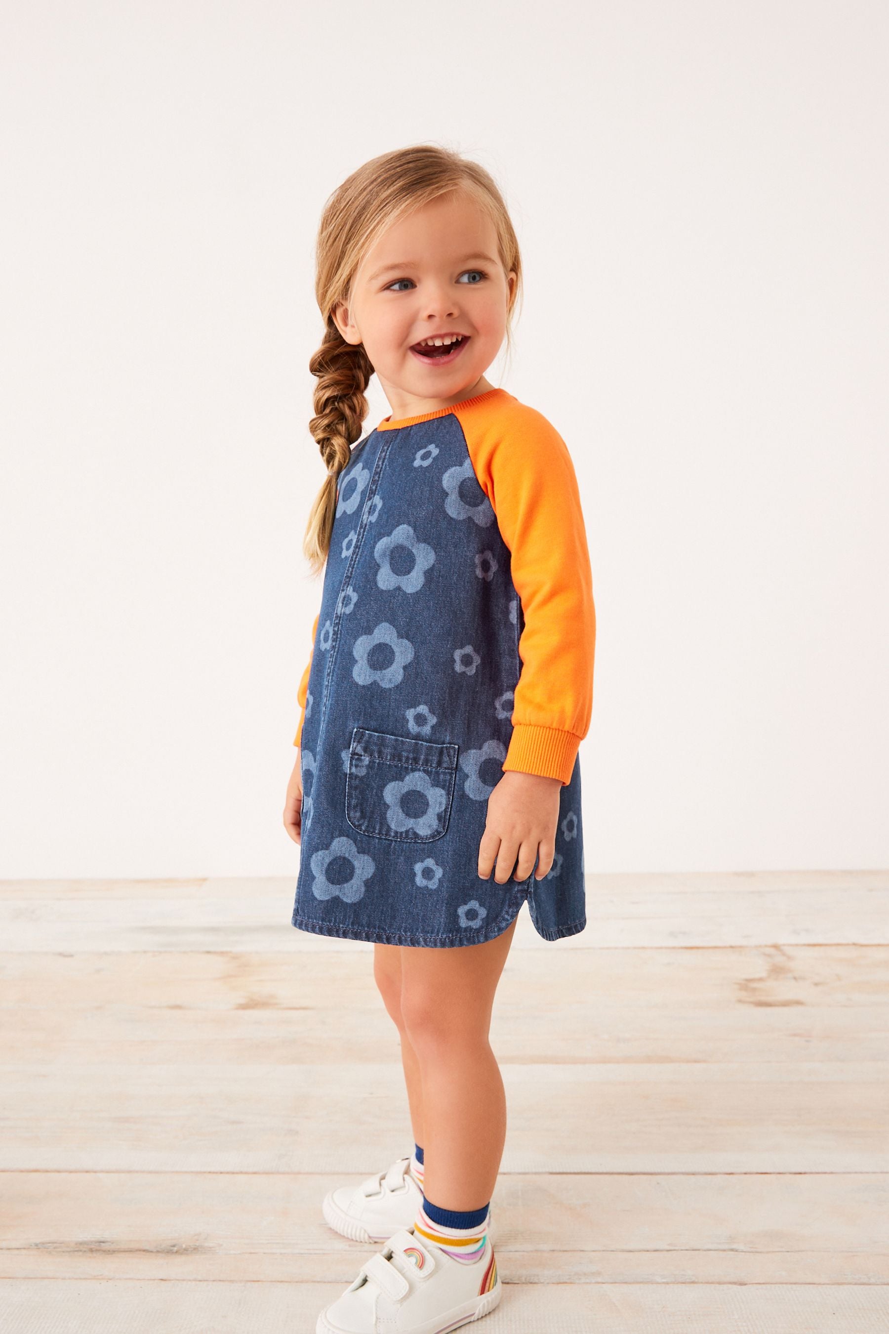 Orange Floral Raglan Denim Dress (3mths-8yrs)