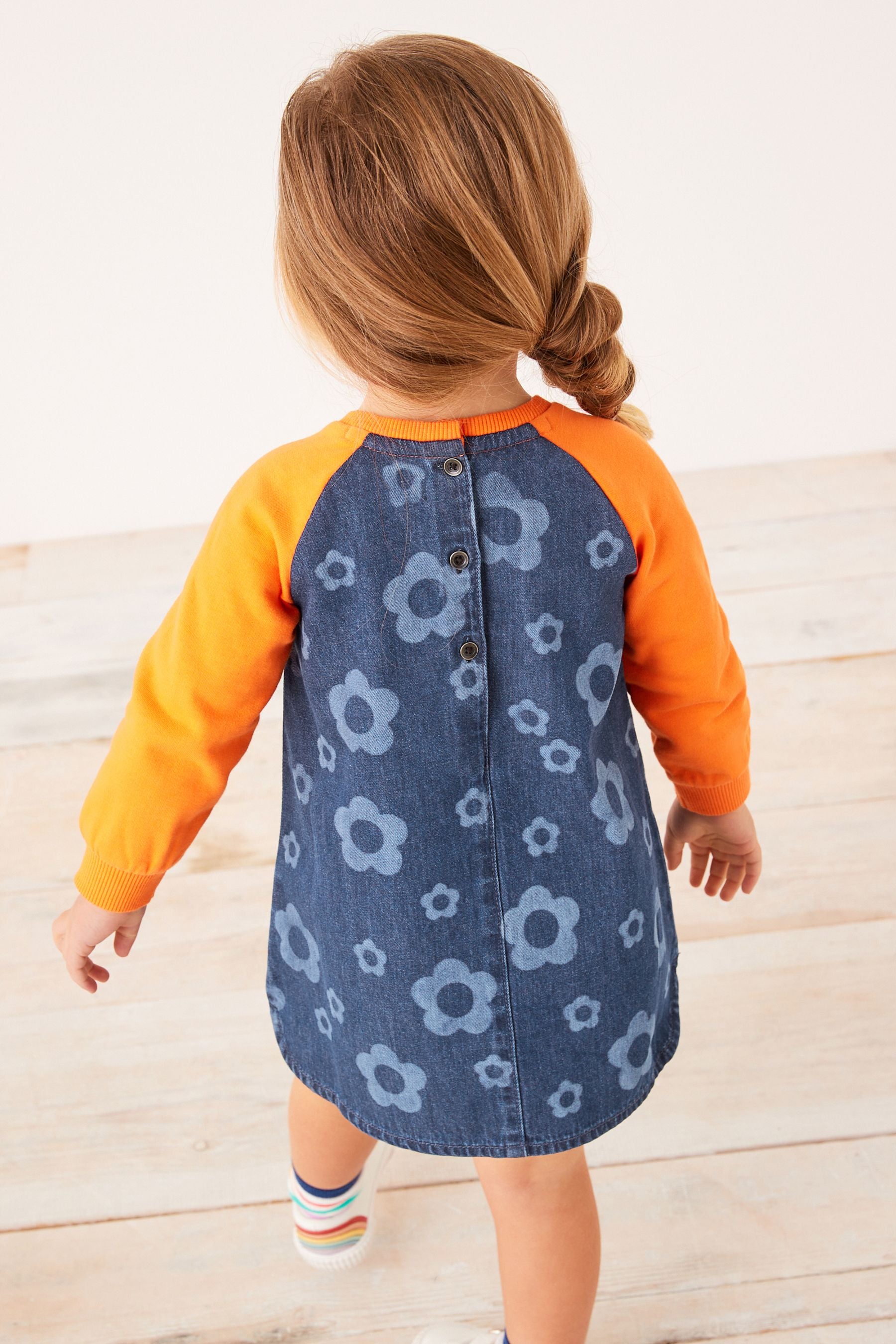 Orange Floral Raglan Denim Dress (3mths-8yrs)