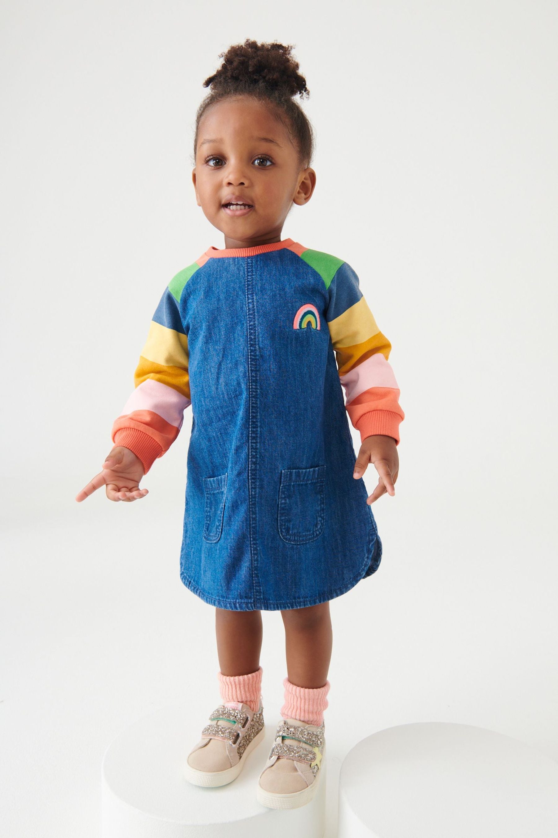 Rainbow Stripe Raglan Denim Dress (3mths-8yrs)