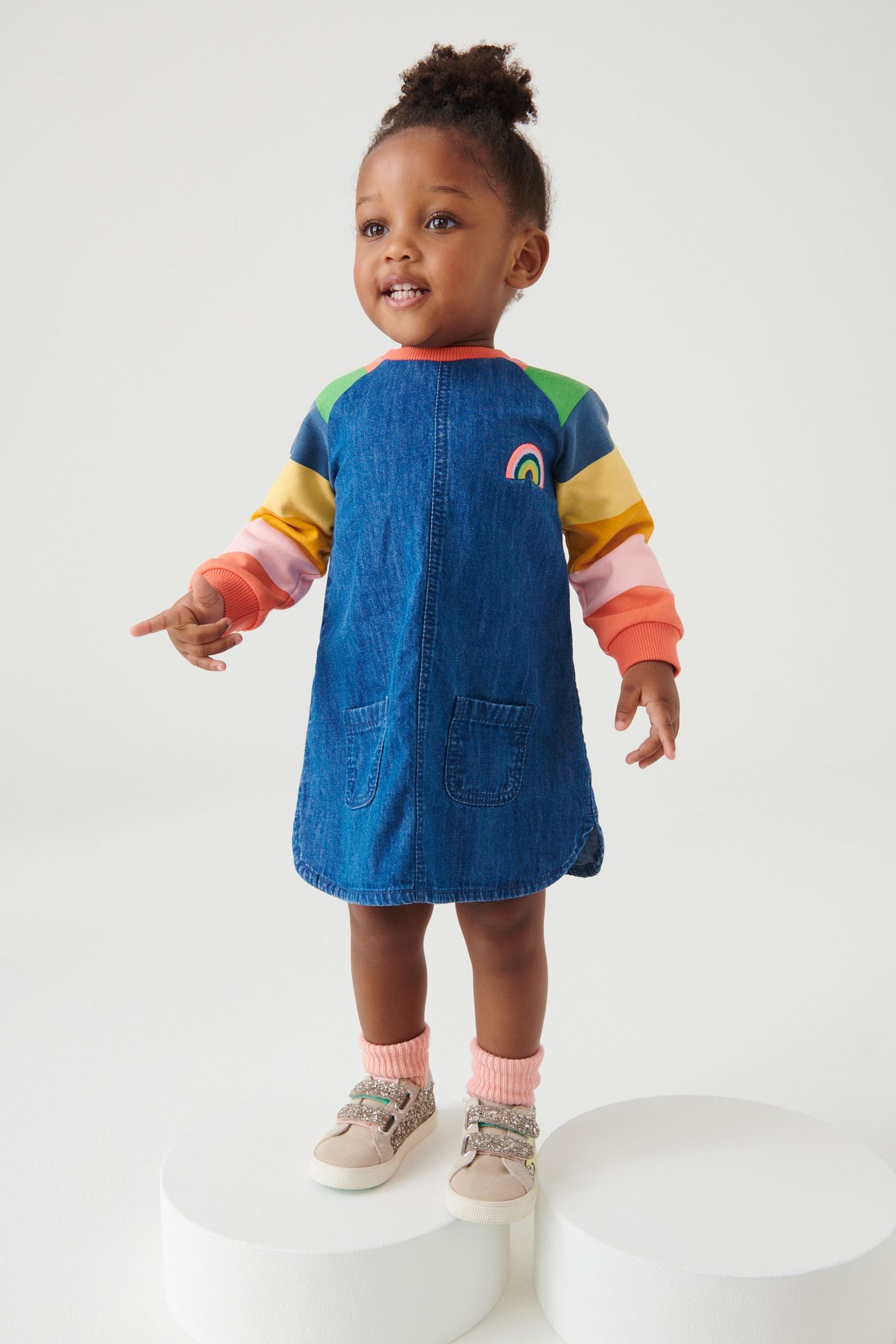 Rainbow Stripe Raglan Denim Dress (3mths-8yrs)