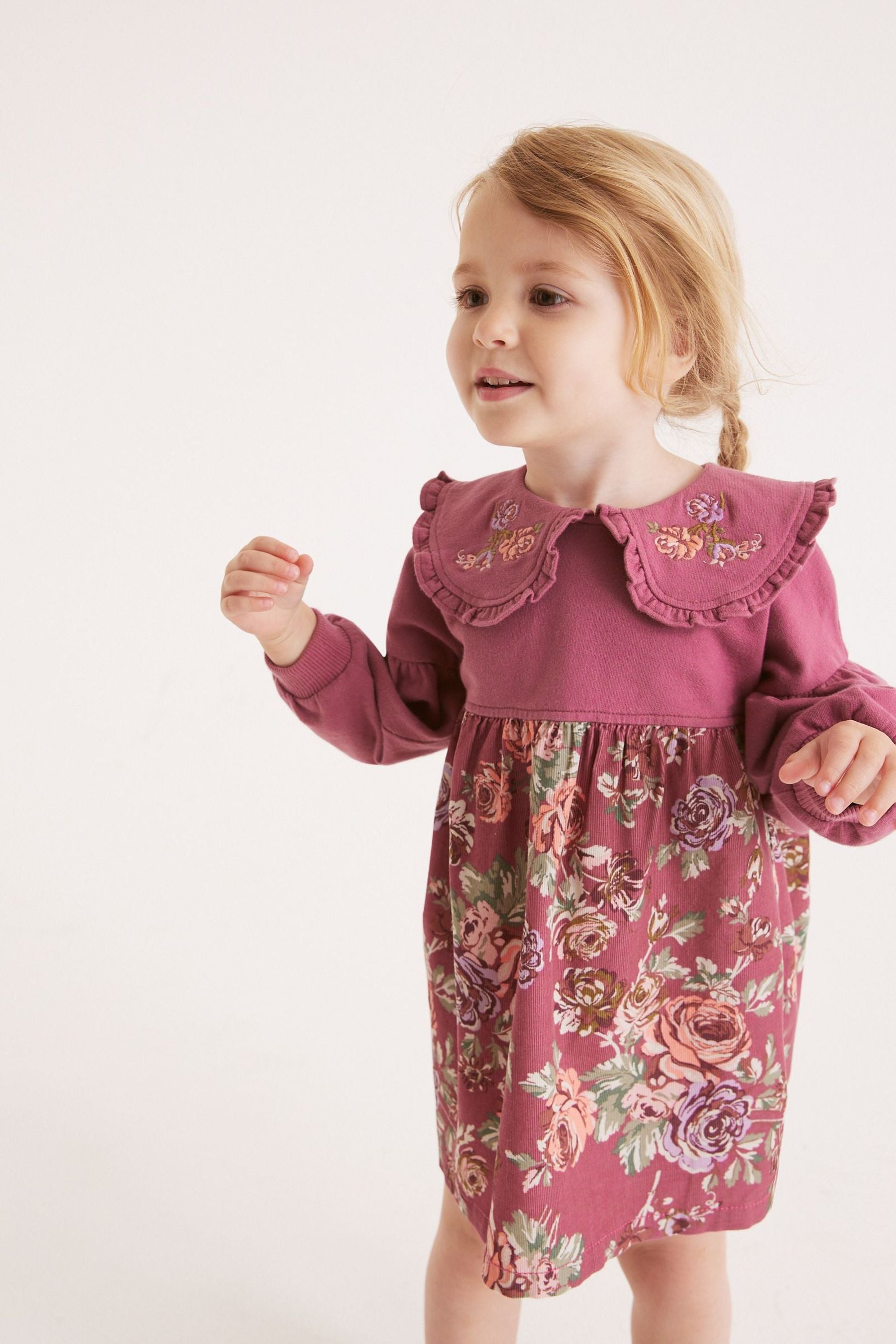 Pink Floral Print Jersey Raglan Collar Dress (3mths-7yrs)