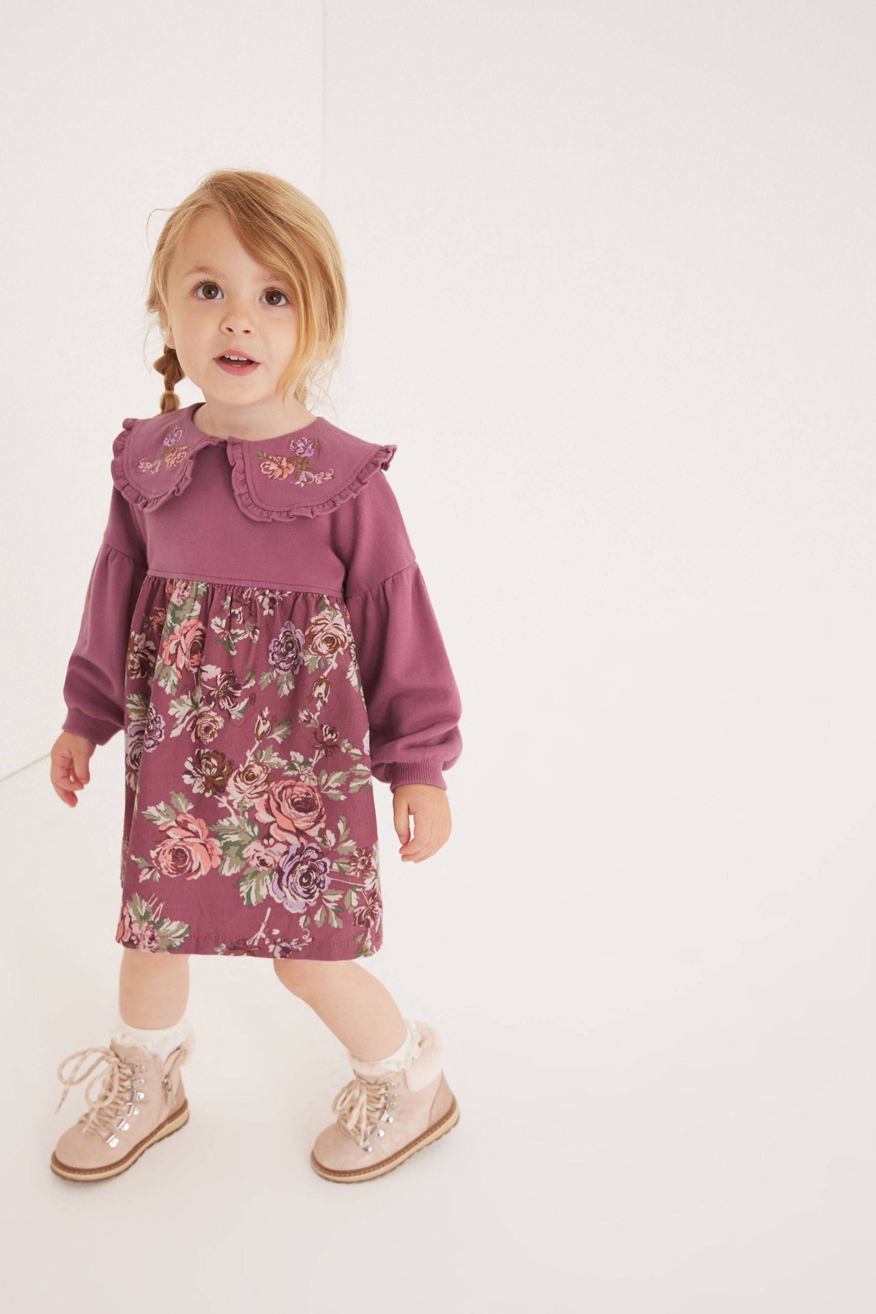 Pink Floral Print Jersey Raglan Collar Dress (3mths-7yrs)