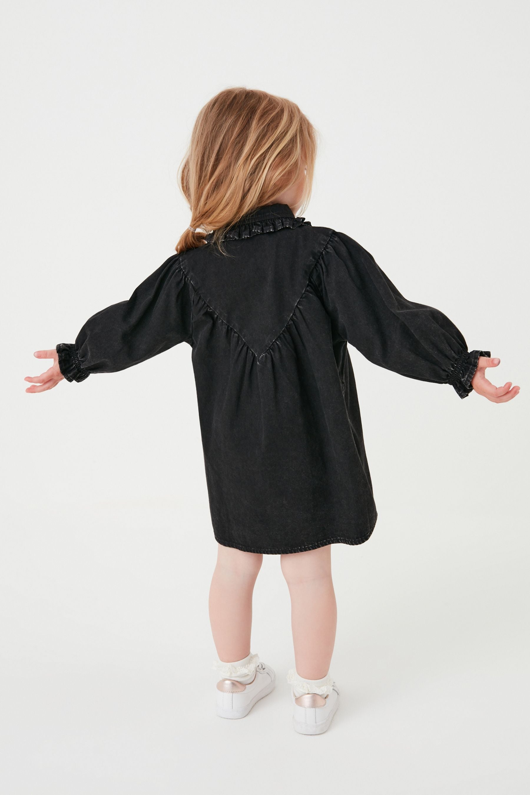 Black Denim Frill Collar Shirt Dress (3mths-8yrs)