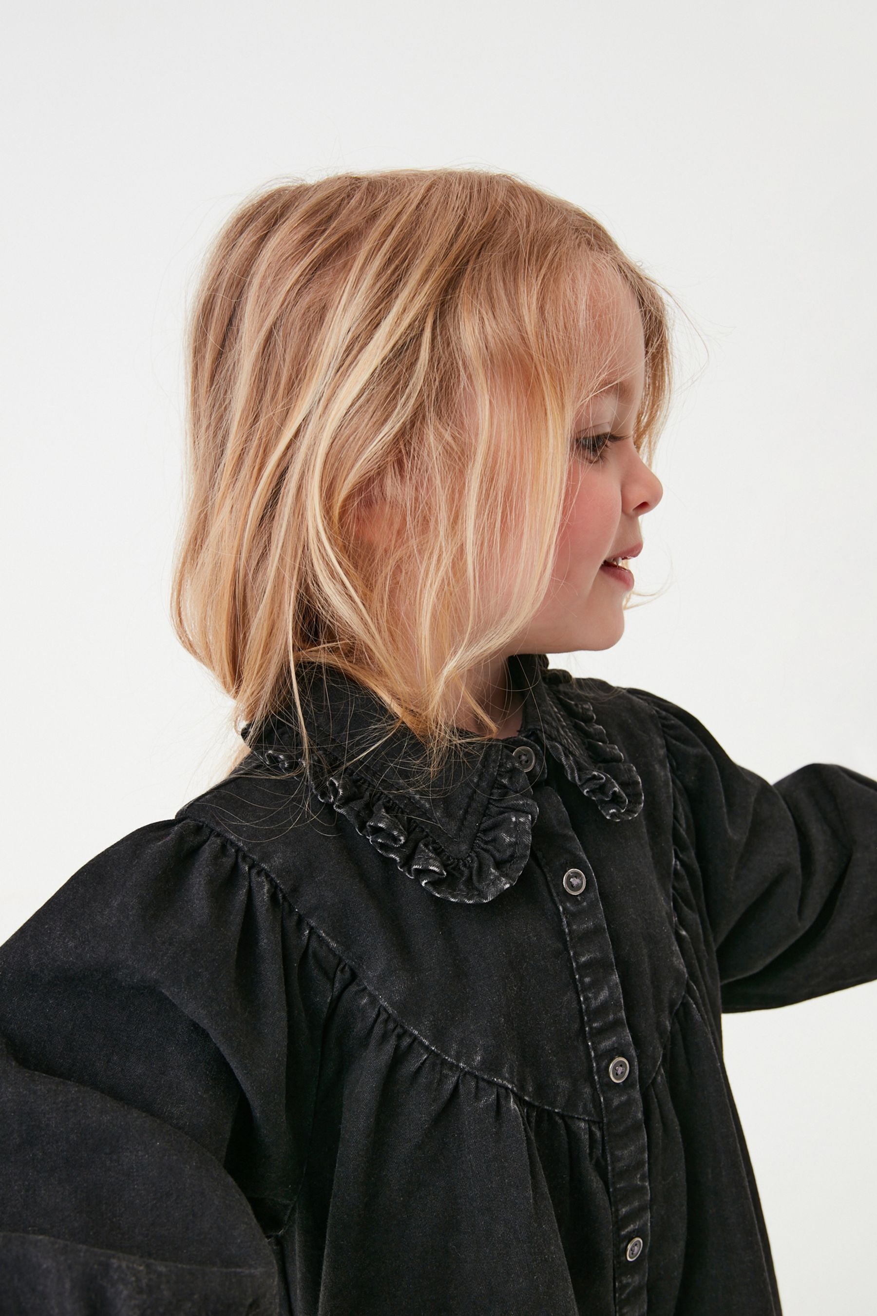 Black Denim Frill Collar Shirt Dress (3mths-8yrs)