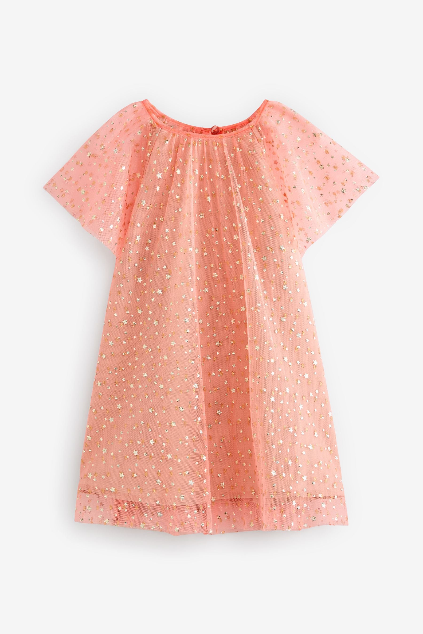 Coral Pink Sparkle Angel Sleeve Dress (3mths-8yrs)