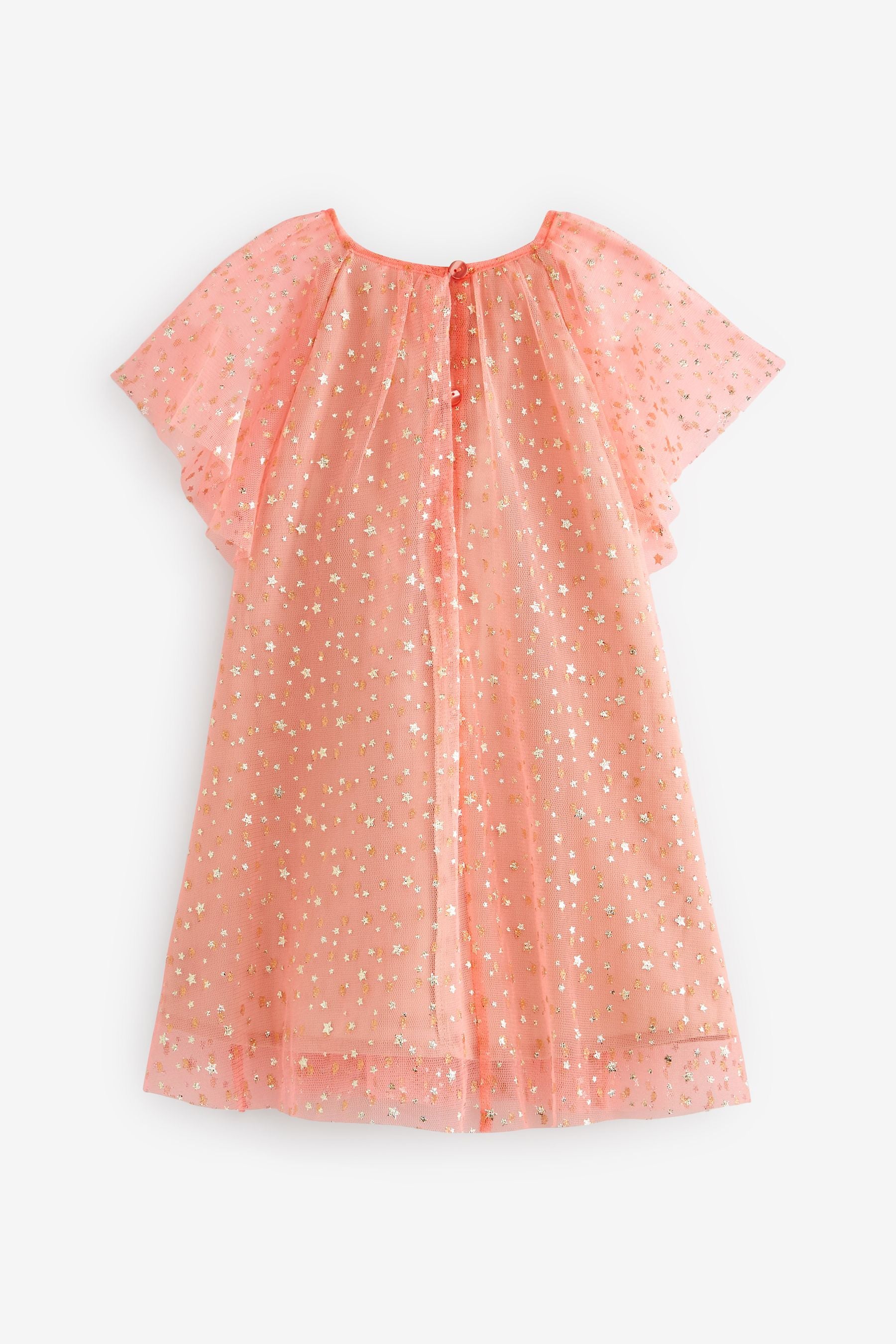 Coral Pink Sparkle Angel Sleeve Dress (3mths-8yrs)