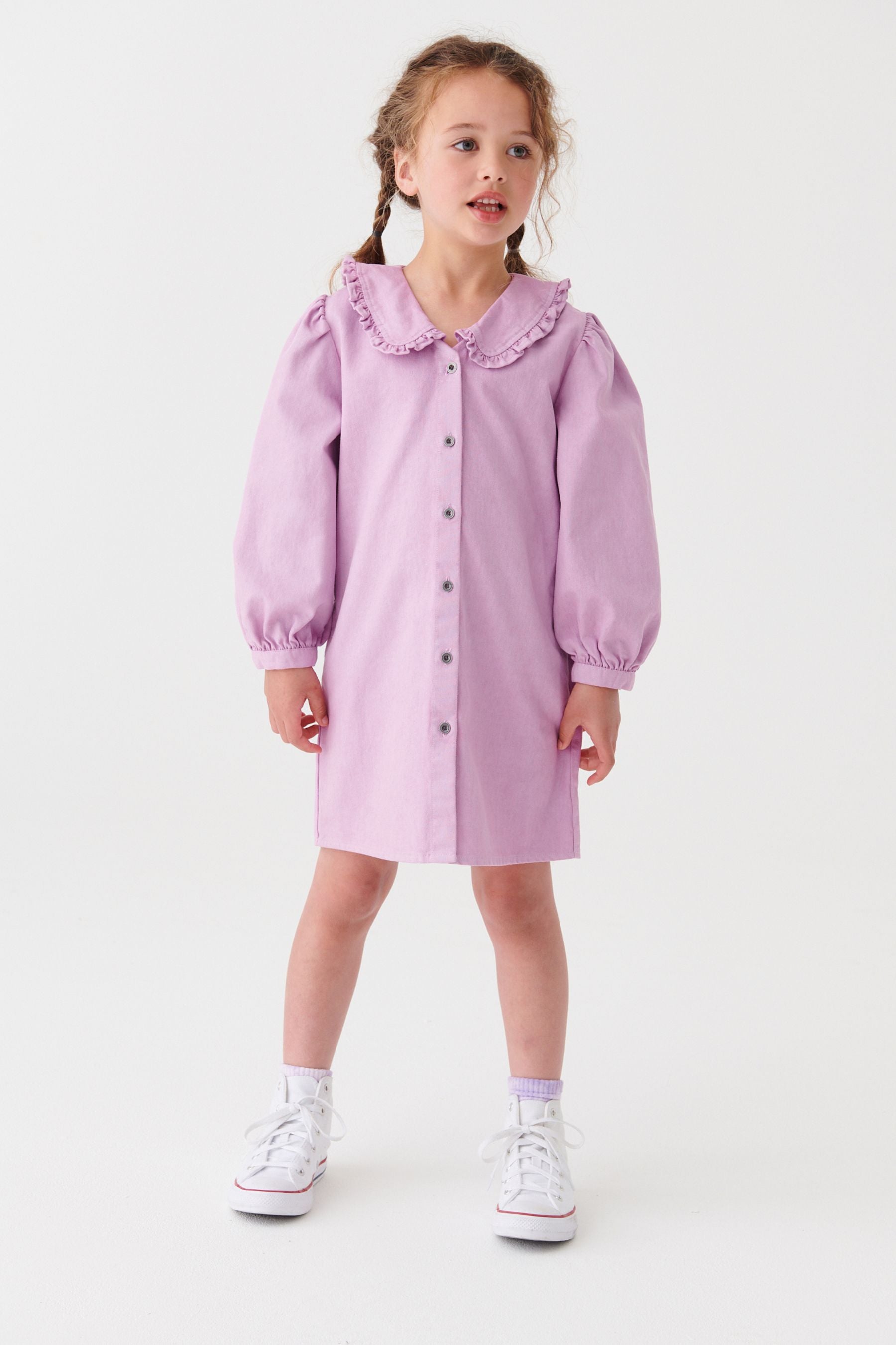 Lilac Purple Denim Collar Dress (3-16yrs)