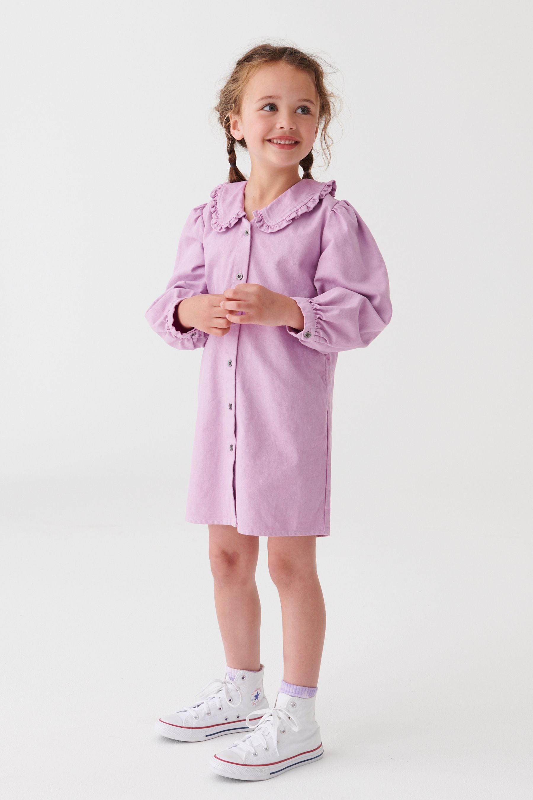 Lilac Purple Denim Collar Dress (3-16yrs)