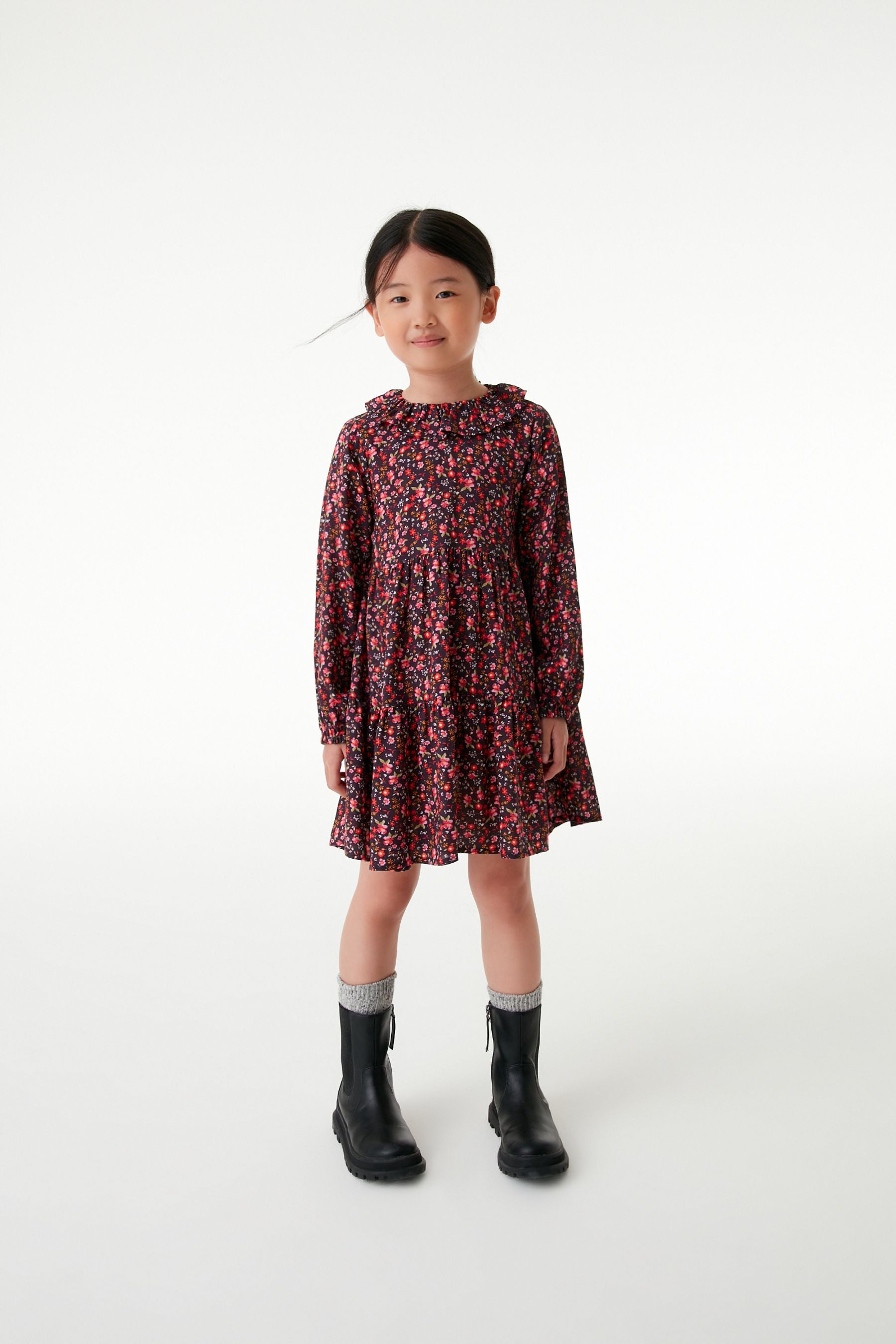 Dark Pink Floral Printed Dress (3mths-16yrs)