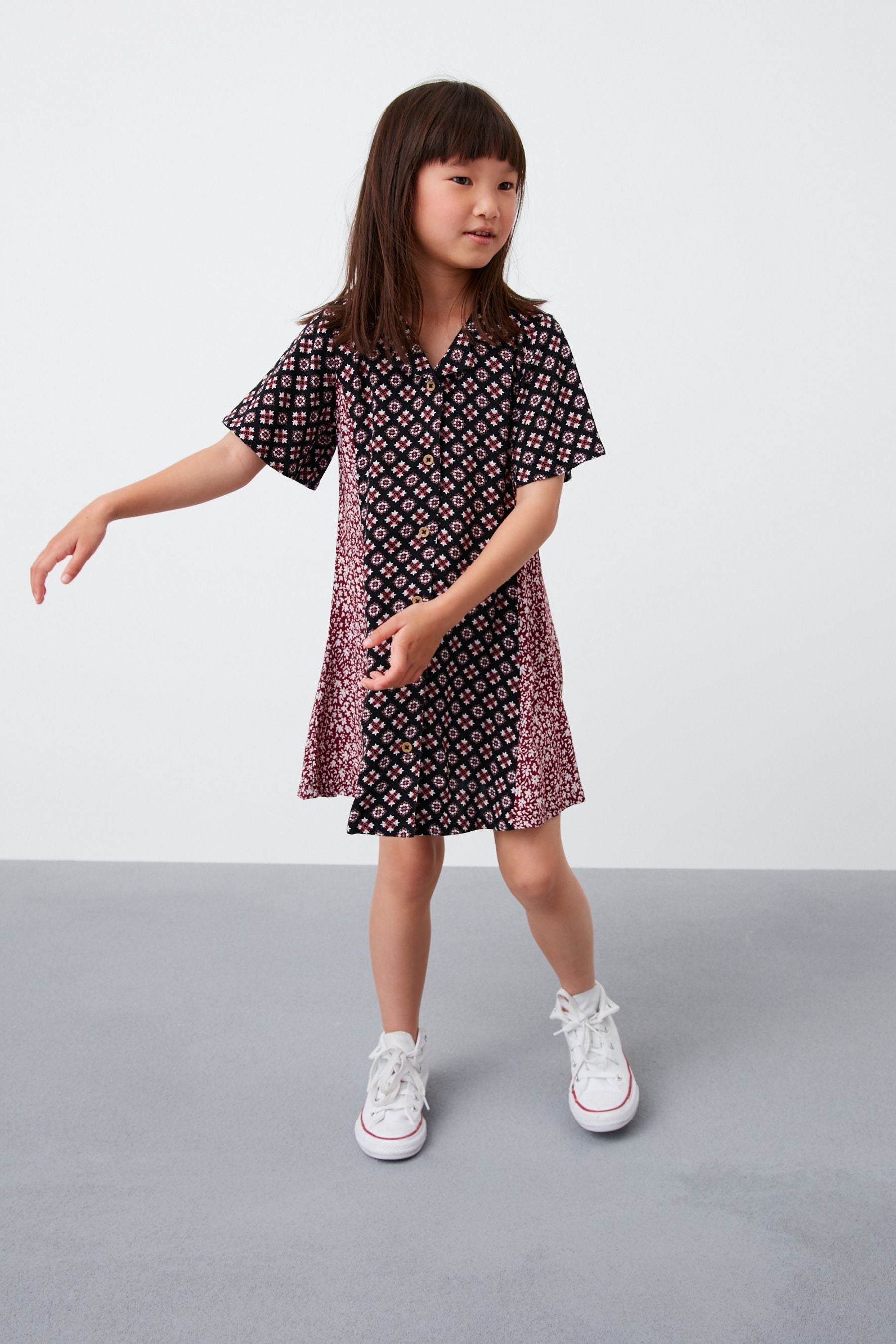 Black/Red Geo Printed Shirt Dress (3-16yrs)