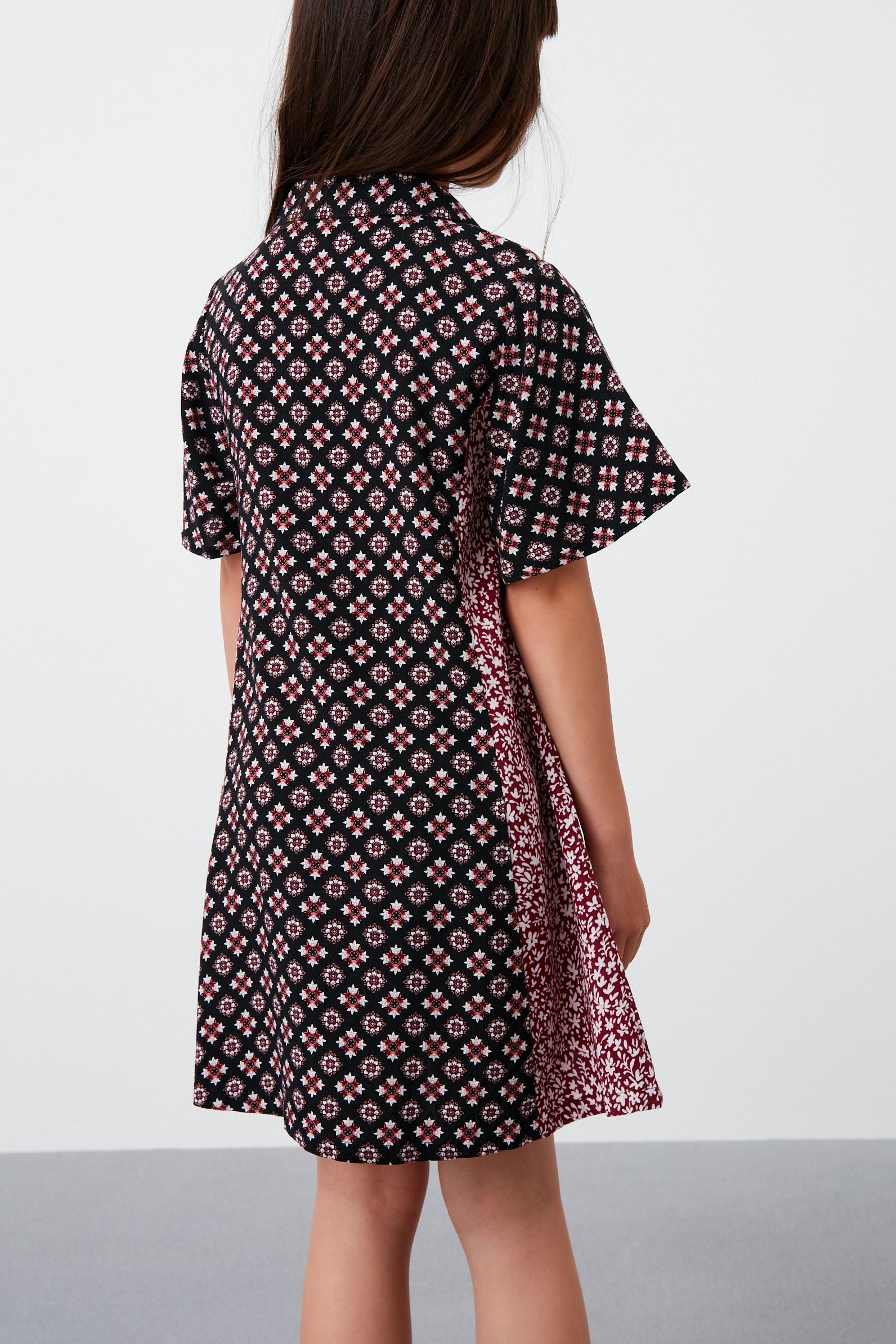 Black/Red Geo Printed Shirt Dress (3-16yrs)