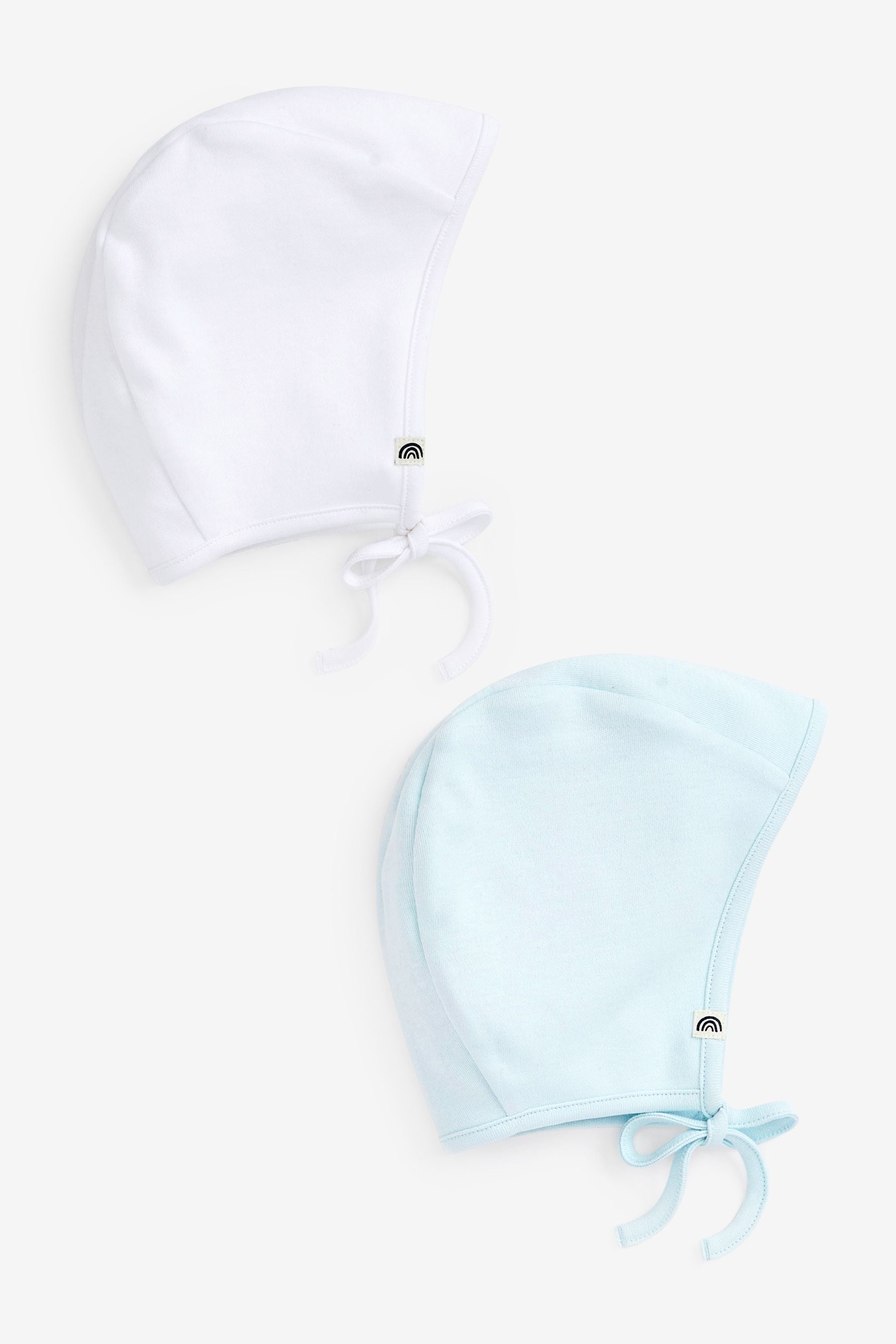 White/Blue Baby Bonnet Hats 2 Pack (0-12mths)