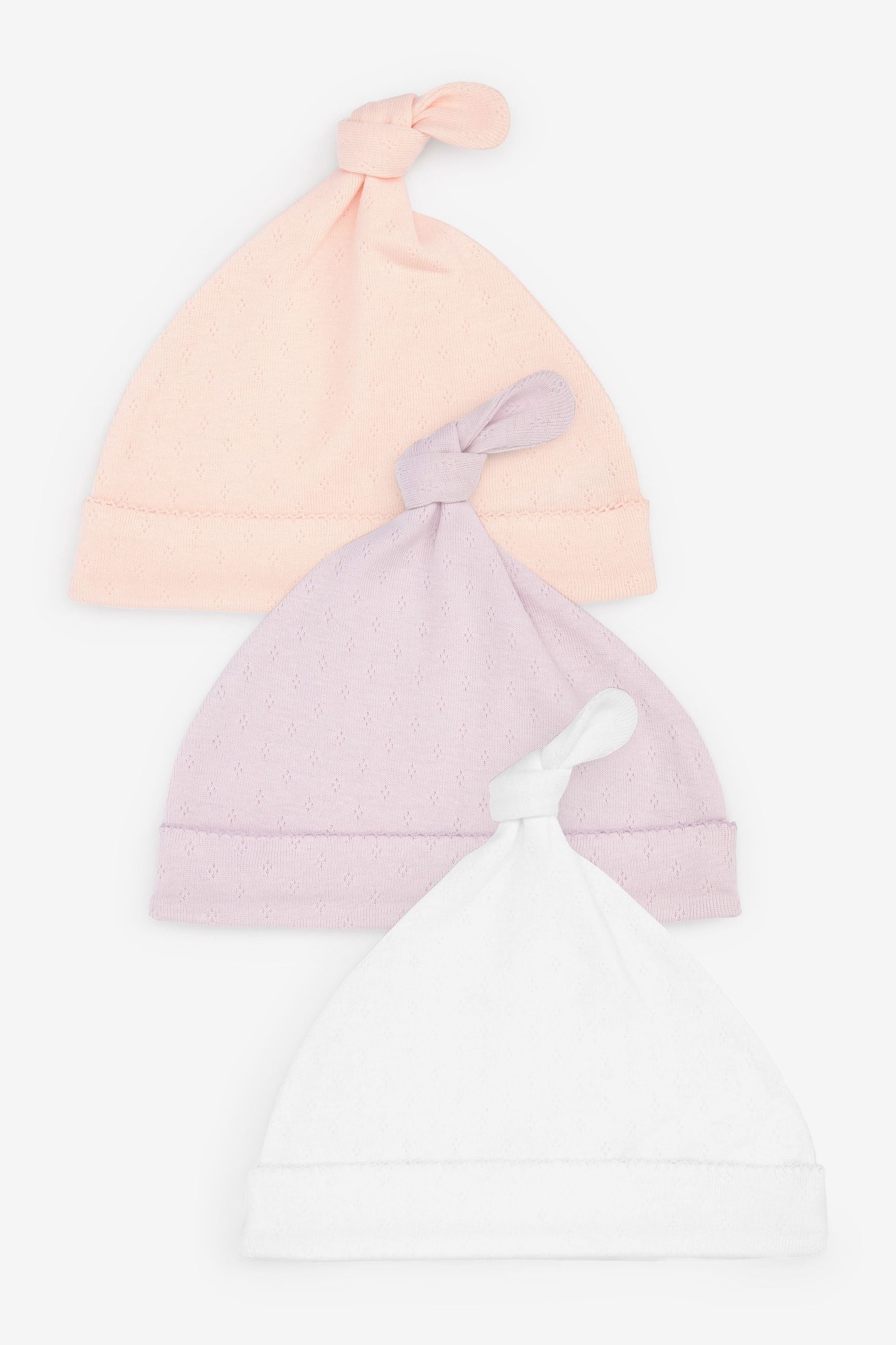 White/Pink/Lilac Purple Pointelle Baby Tie Top Hat 3 Packs (0-18mths)