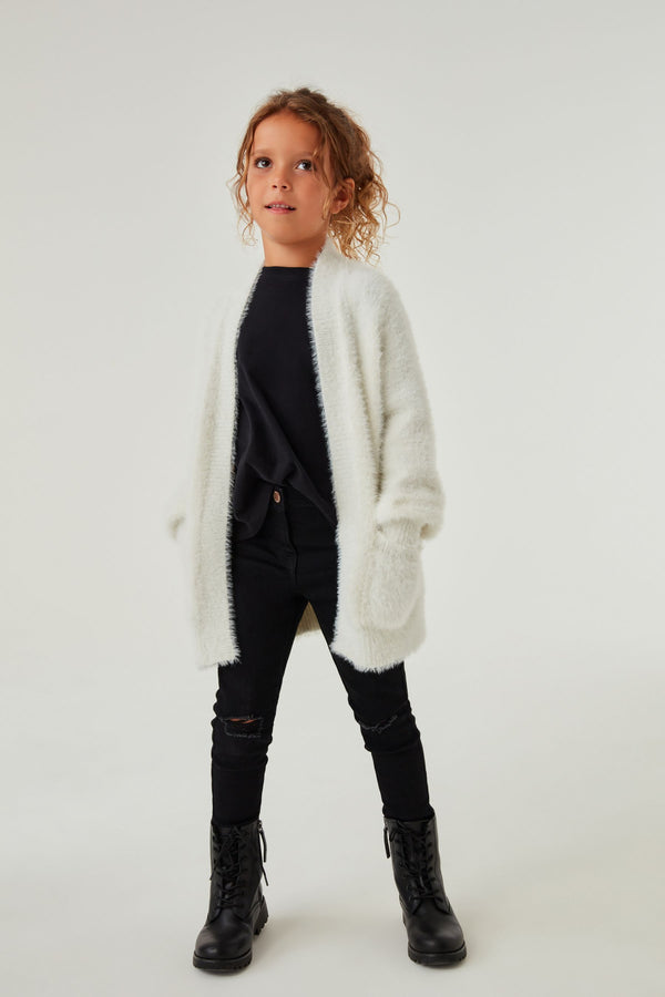 Ecru White Fluffy Long Cardigan (3-16yrs)