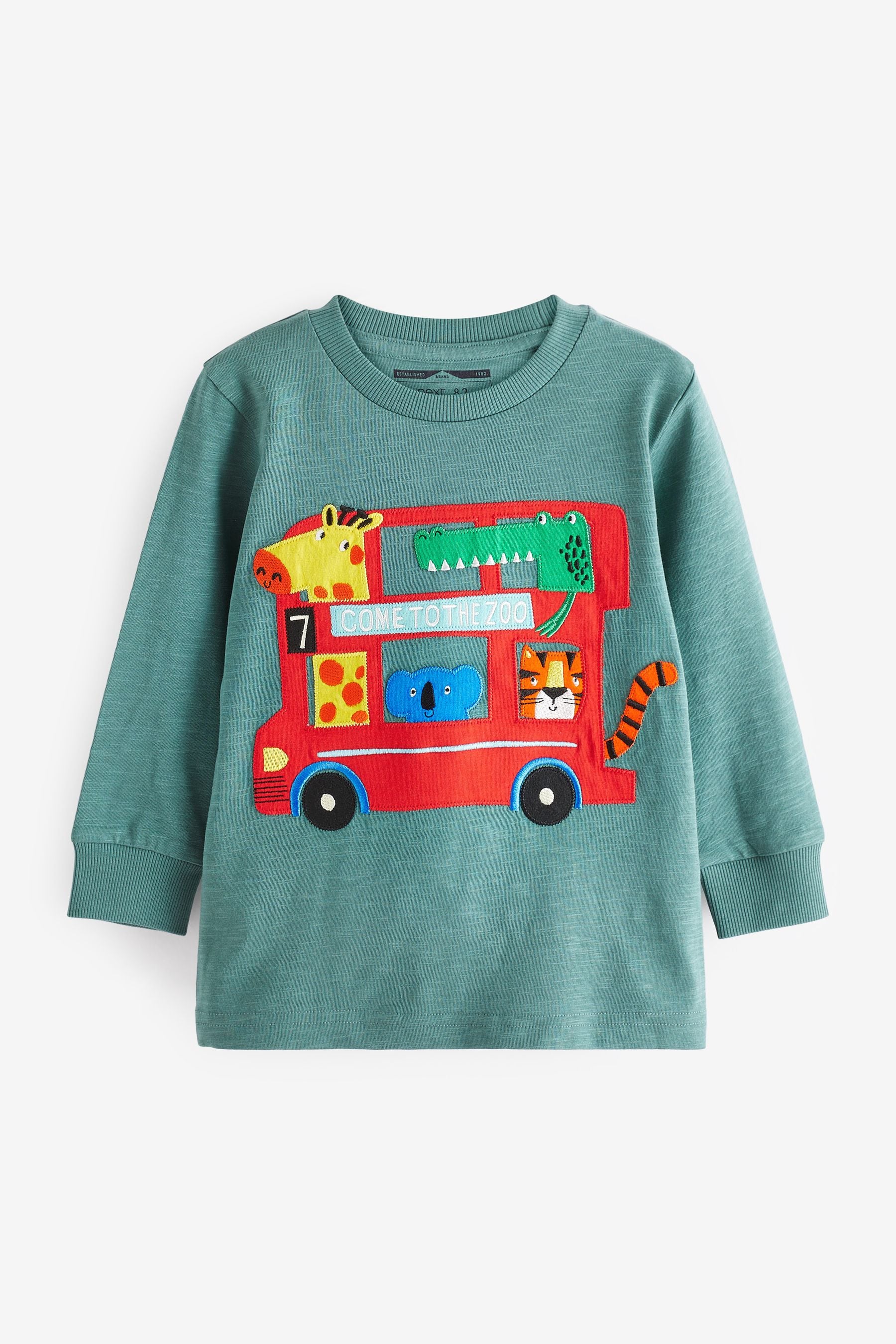 Teal Blue Animal Bus Long Sleeve Appliqu T-Shirt (3mths-7yr