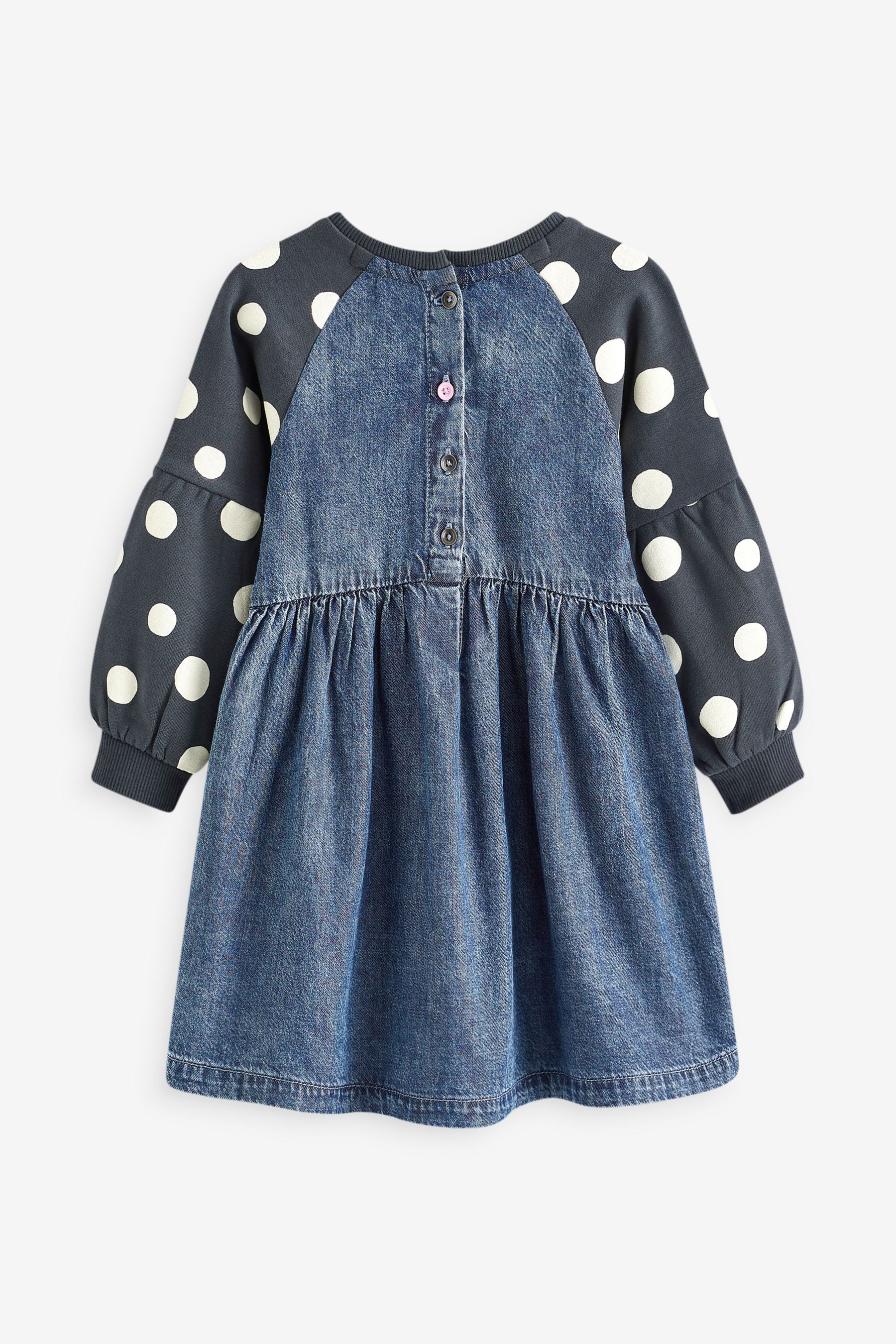 Blue Denim Mouse Embroidered Raglan Dress (3mths-7yrs)