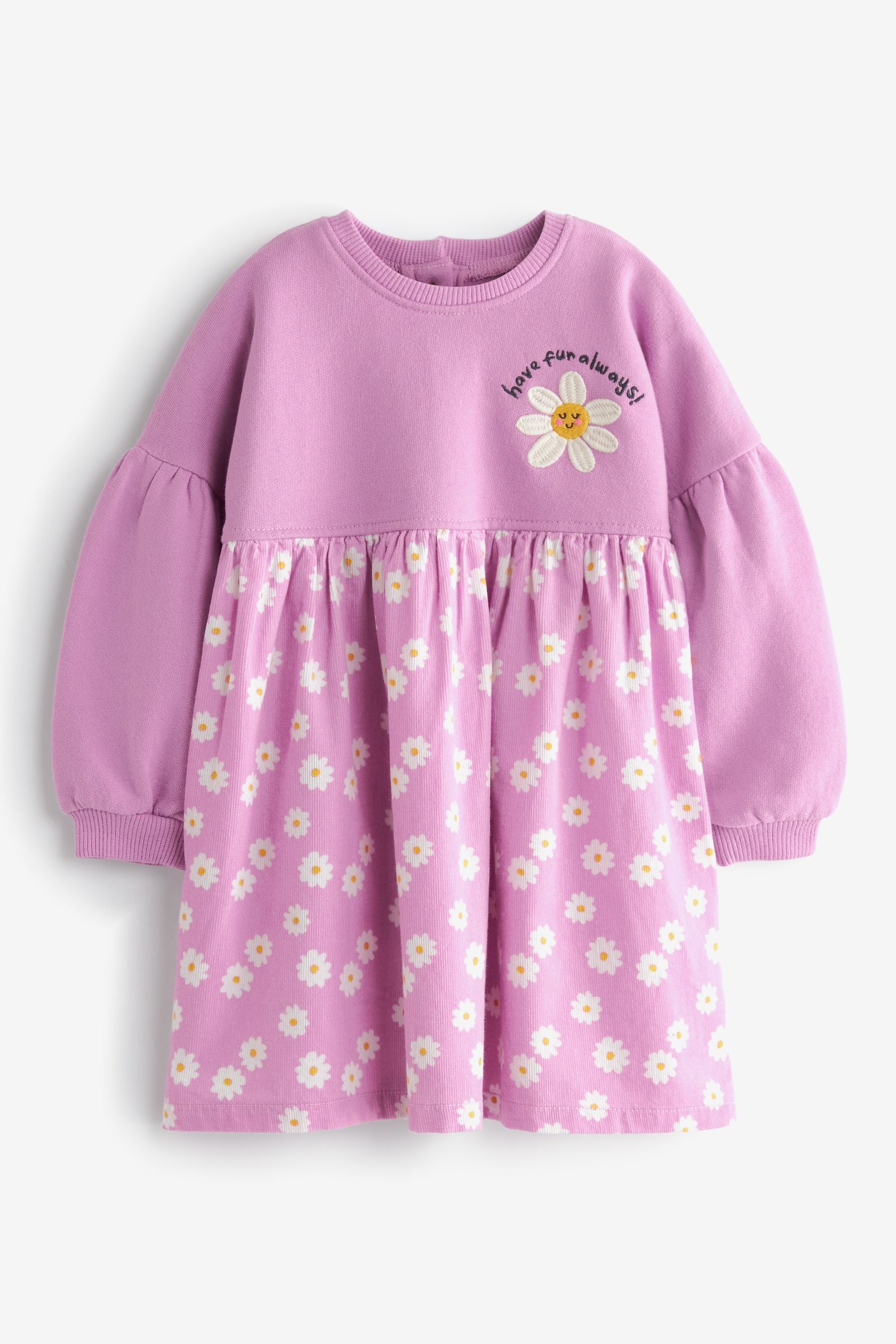 Purple Daisy Cord Printed Raglan Dress (3mths-7yrs)