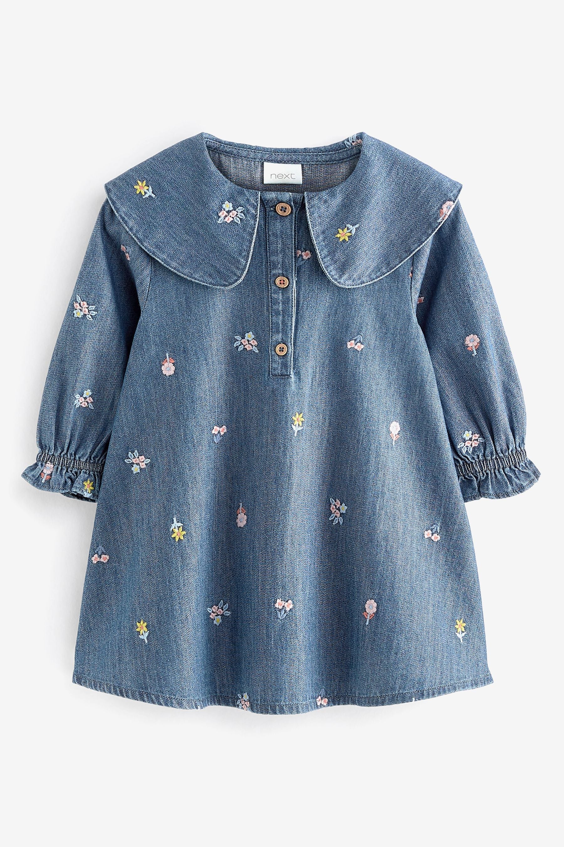 Blue Denim Embroidered Collar Dress (3mths-8yrs)