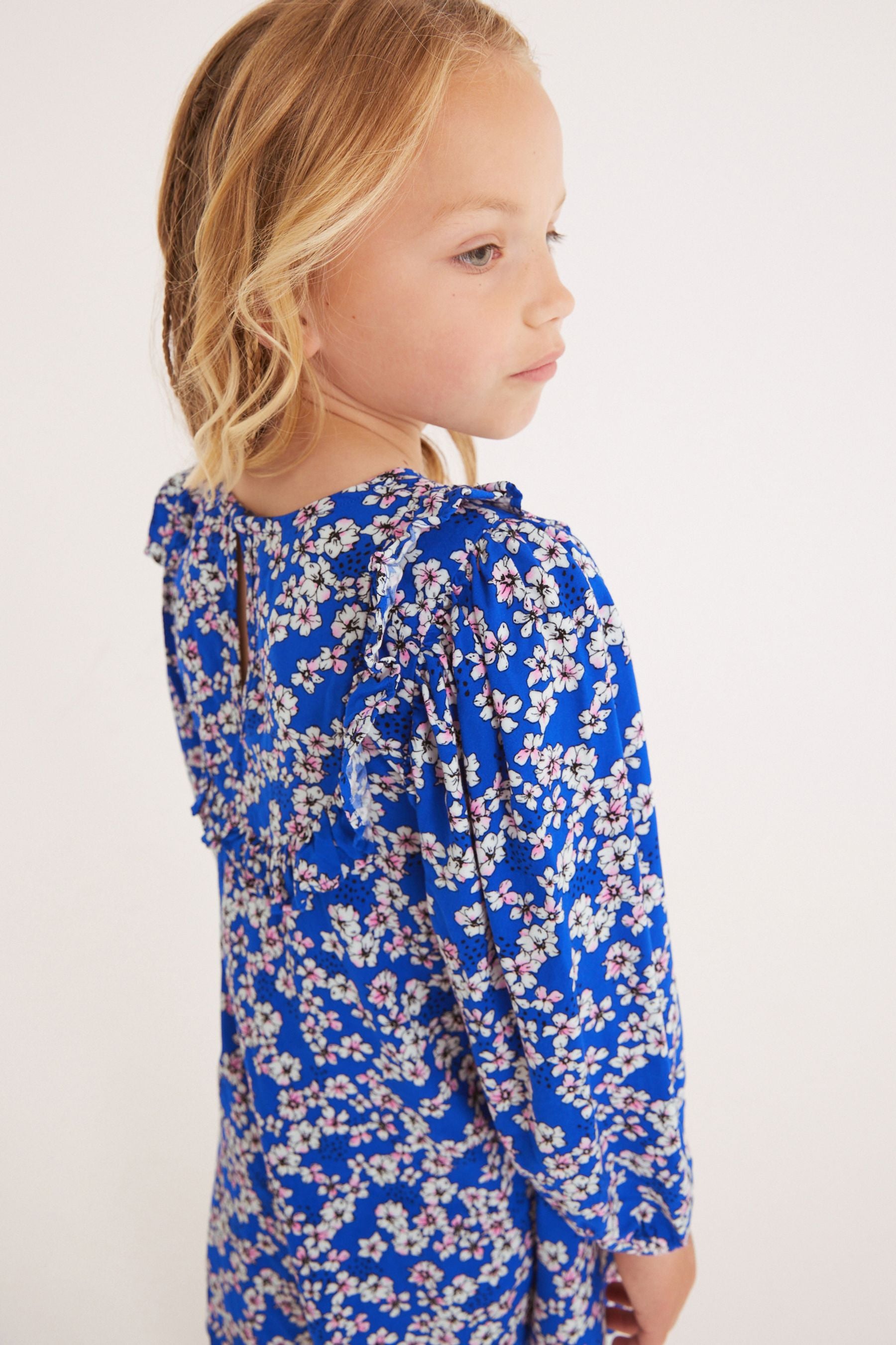 Cobalt Blue Floral Printed Dress (3mths-16yrs)