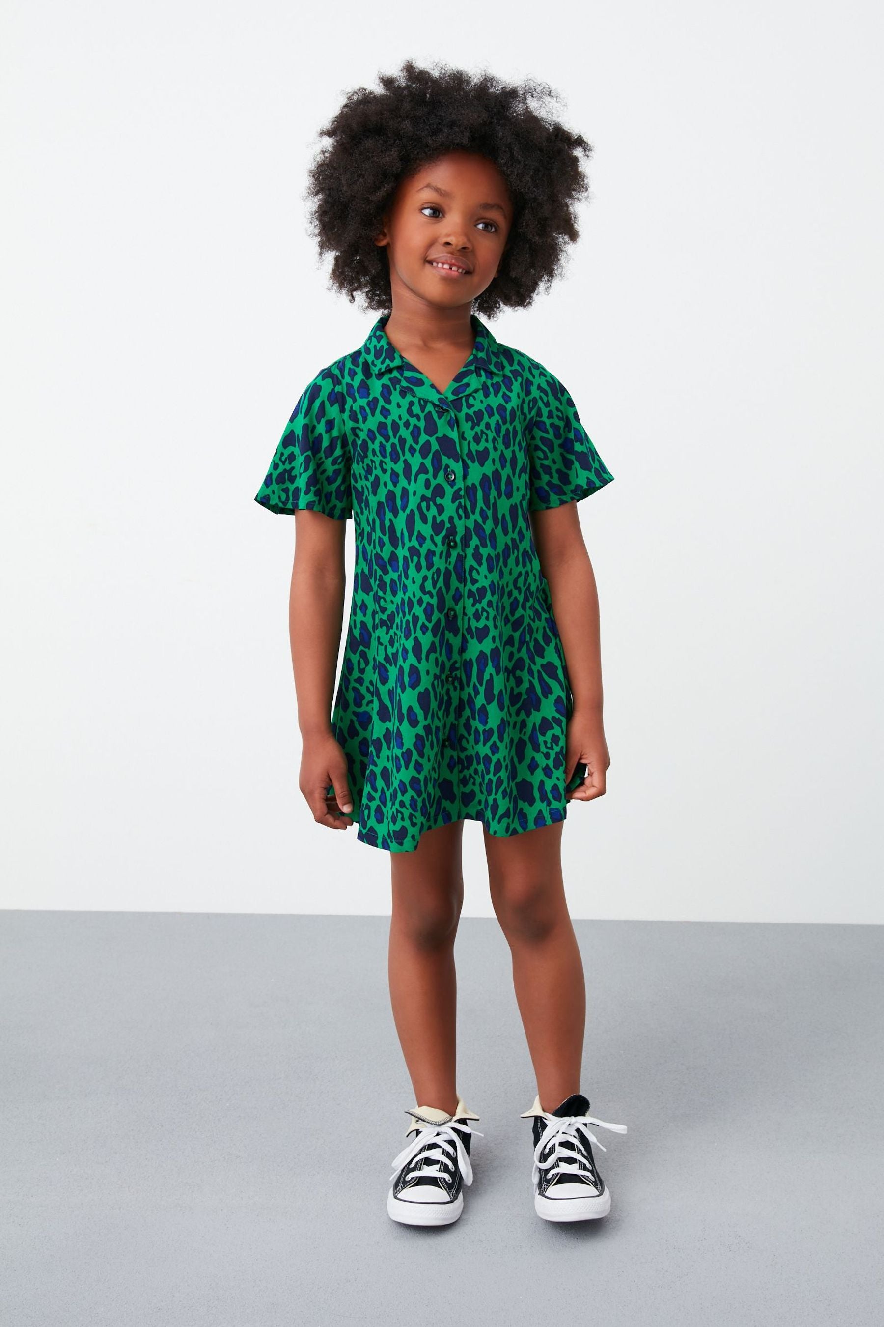 Green Animal Printed Shirt Dress (3-16yrs)