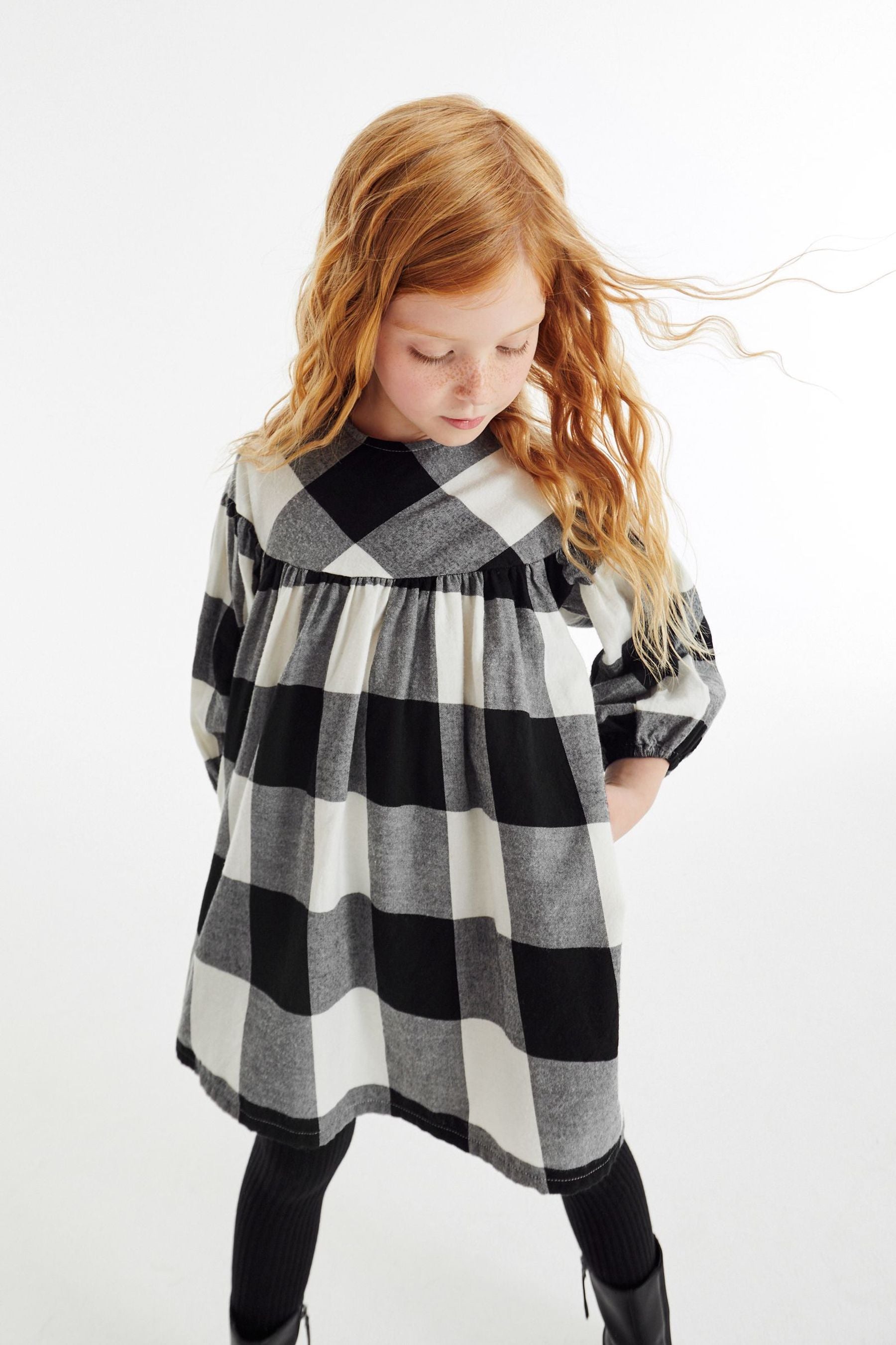 Black/White Check Smock Dress (3-16yrs)