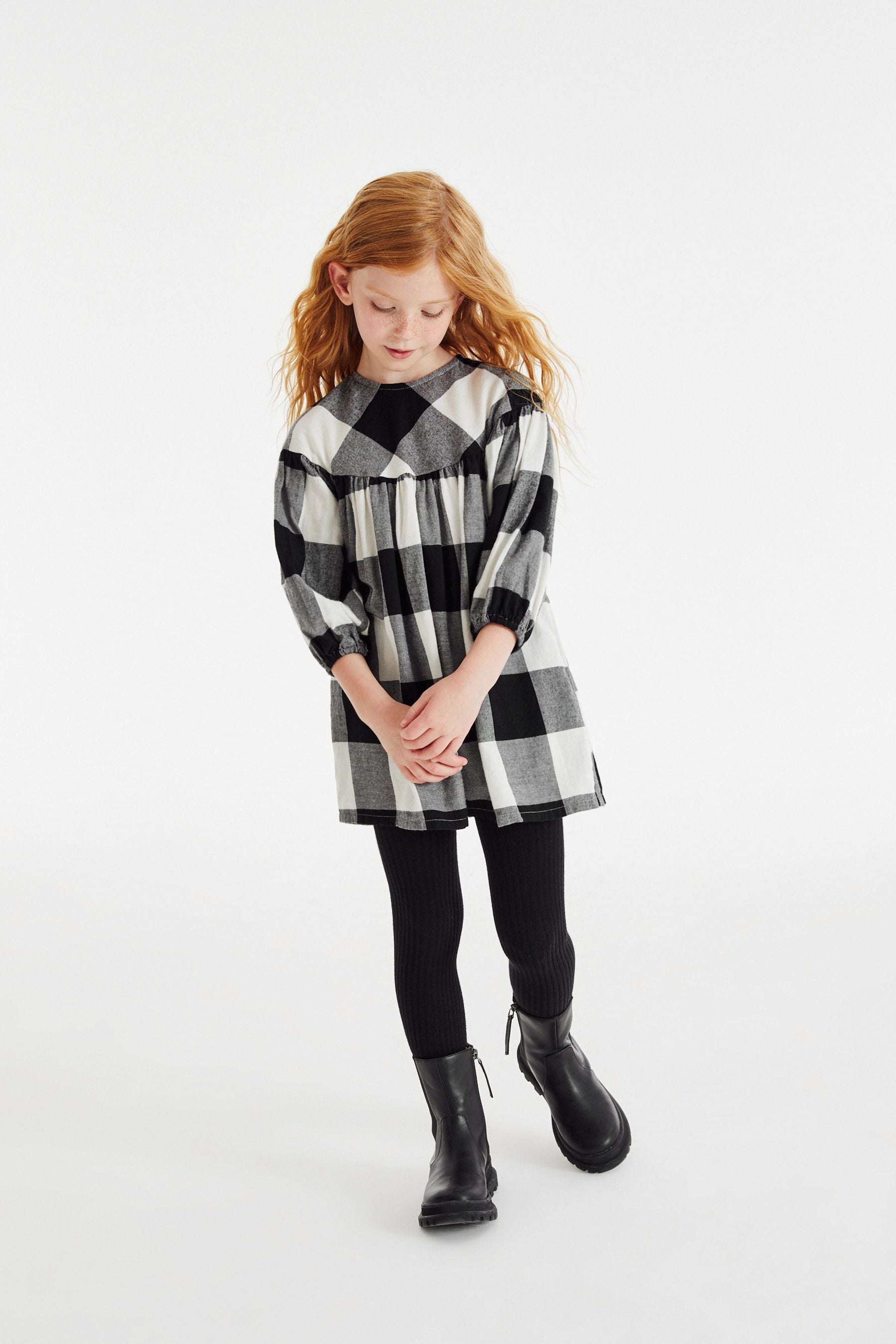 Black/White Check Smock Dress (3-16yrs)