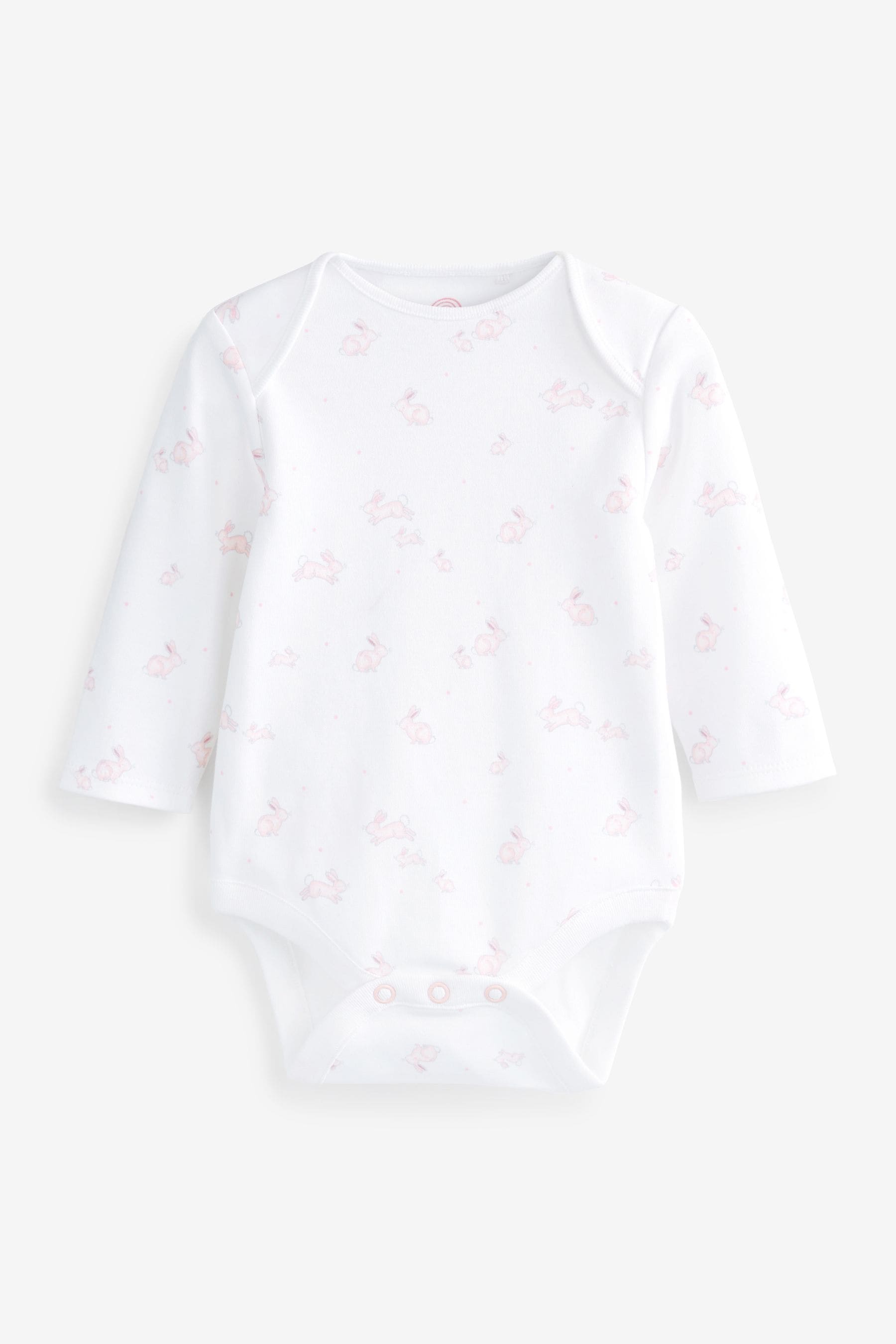 Pink/White Bunny 4 Pack Baby Long Sleeve Bodysuits