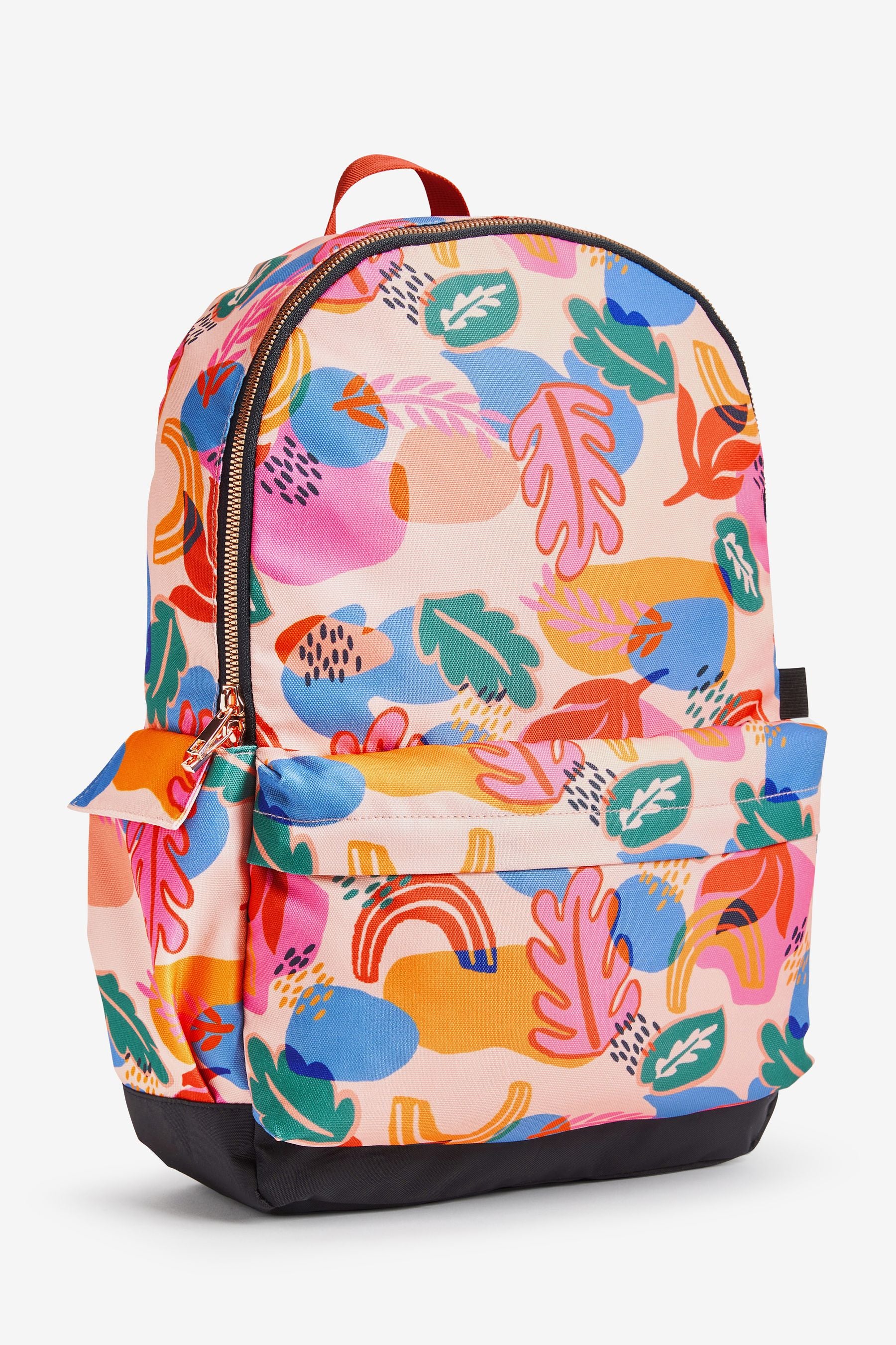 Cream/Red Leaf Print Rucksack