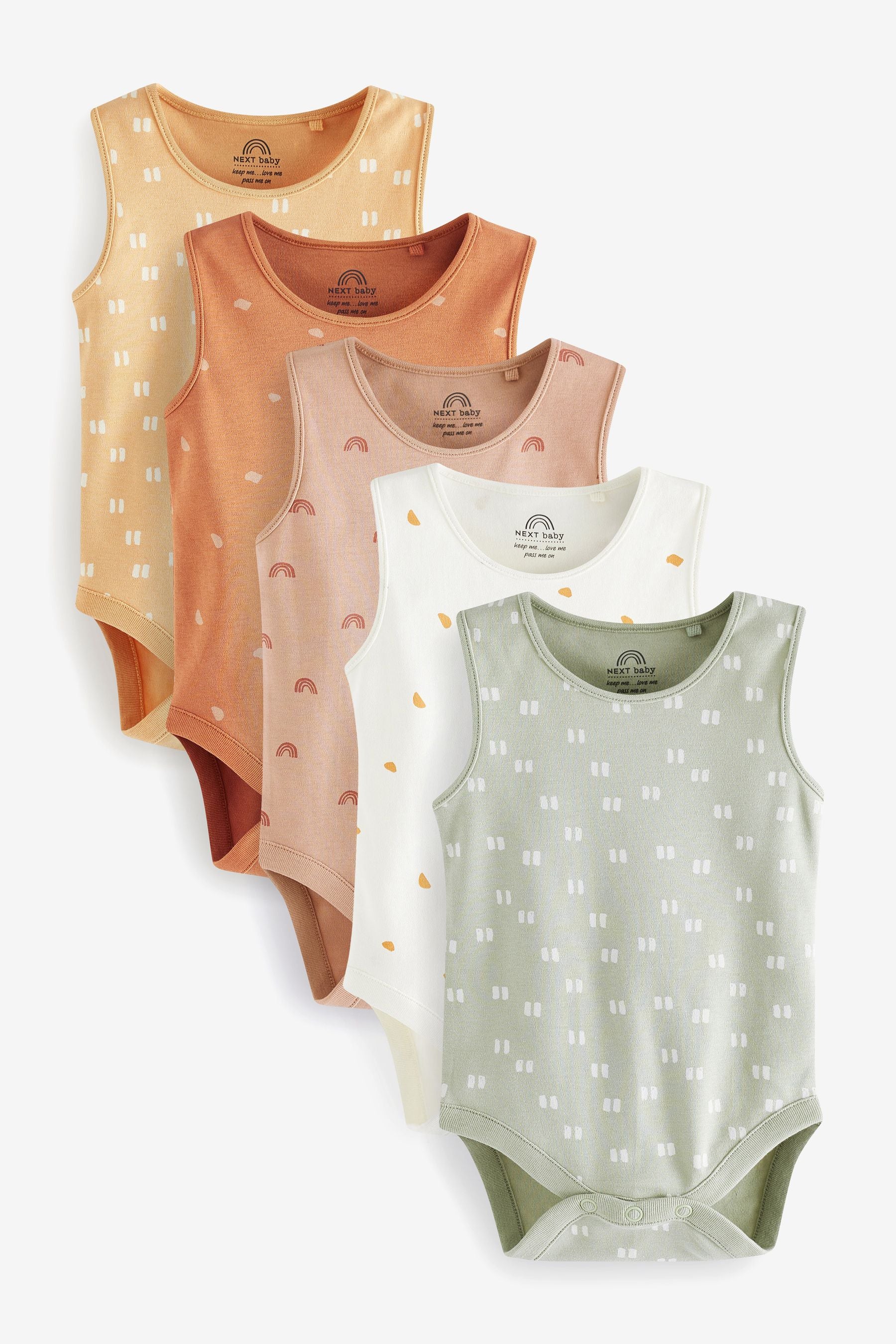 Ochre Yellow/Rust Red 5 Pack Baby Vest Bodysuits